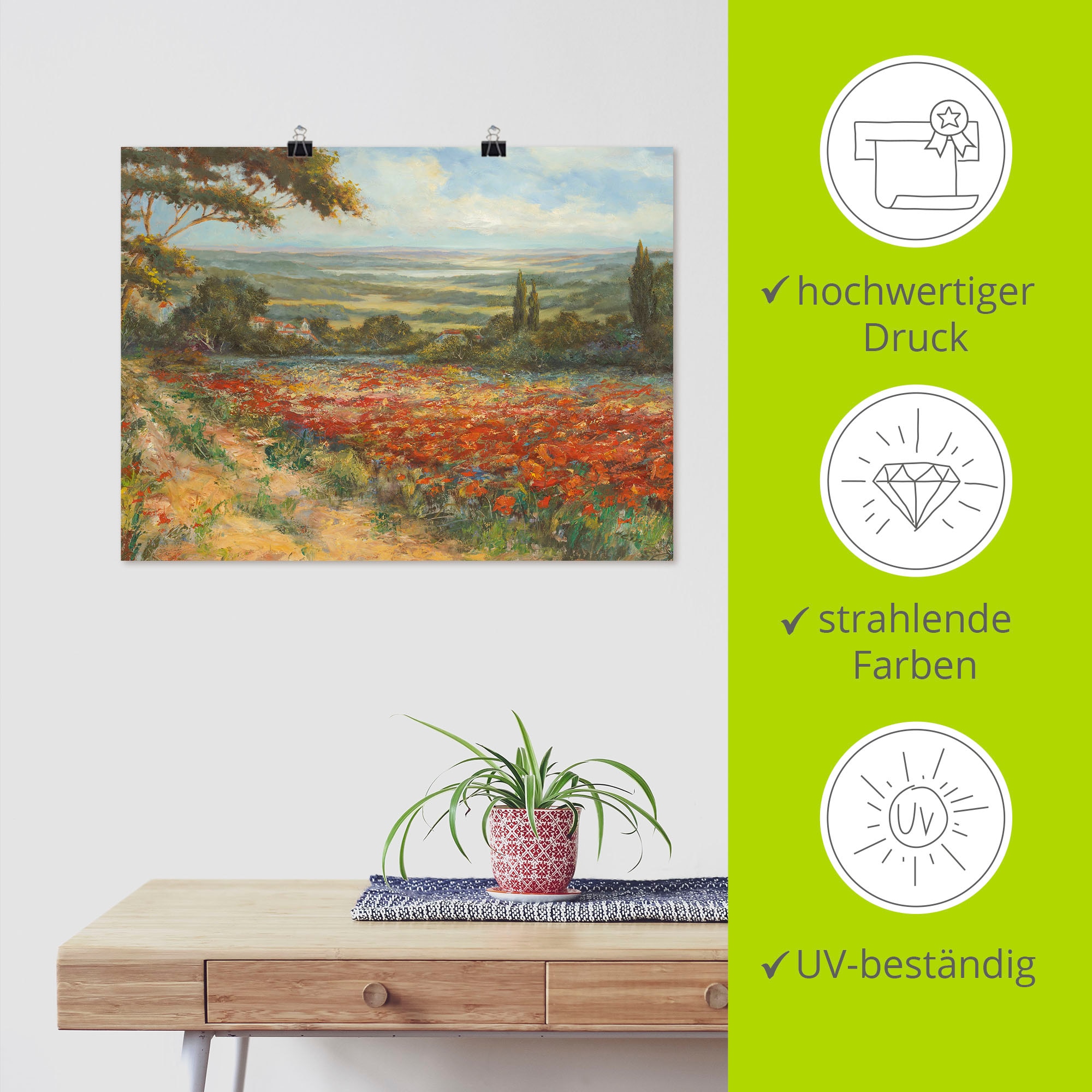 Artland Wandbild »Weg am Mohnfeld«, Wiesen & Bäume, (1 St.), als Leinwandbild, Poster in verschied. Grössen
