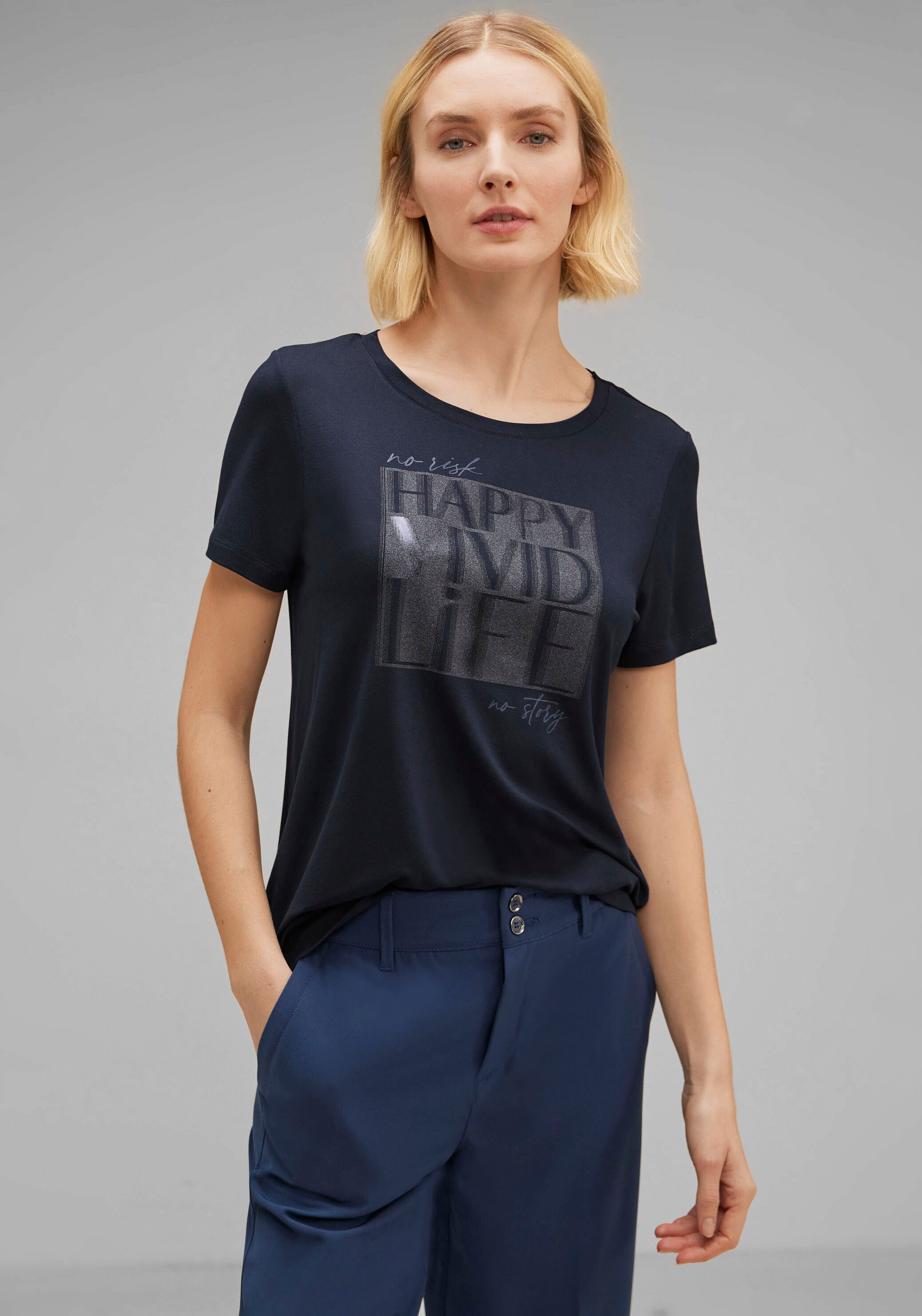 ♕ STREET ONE T-Shirt, mit glitzerndem Frontprint versandkostenfrei  bestellen | V-Shirts
