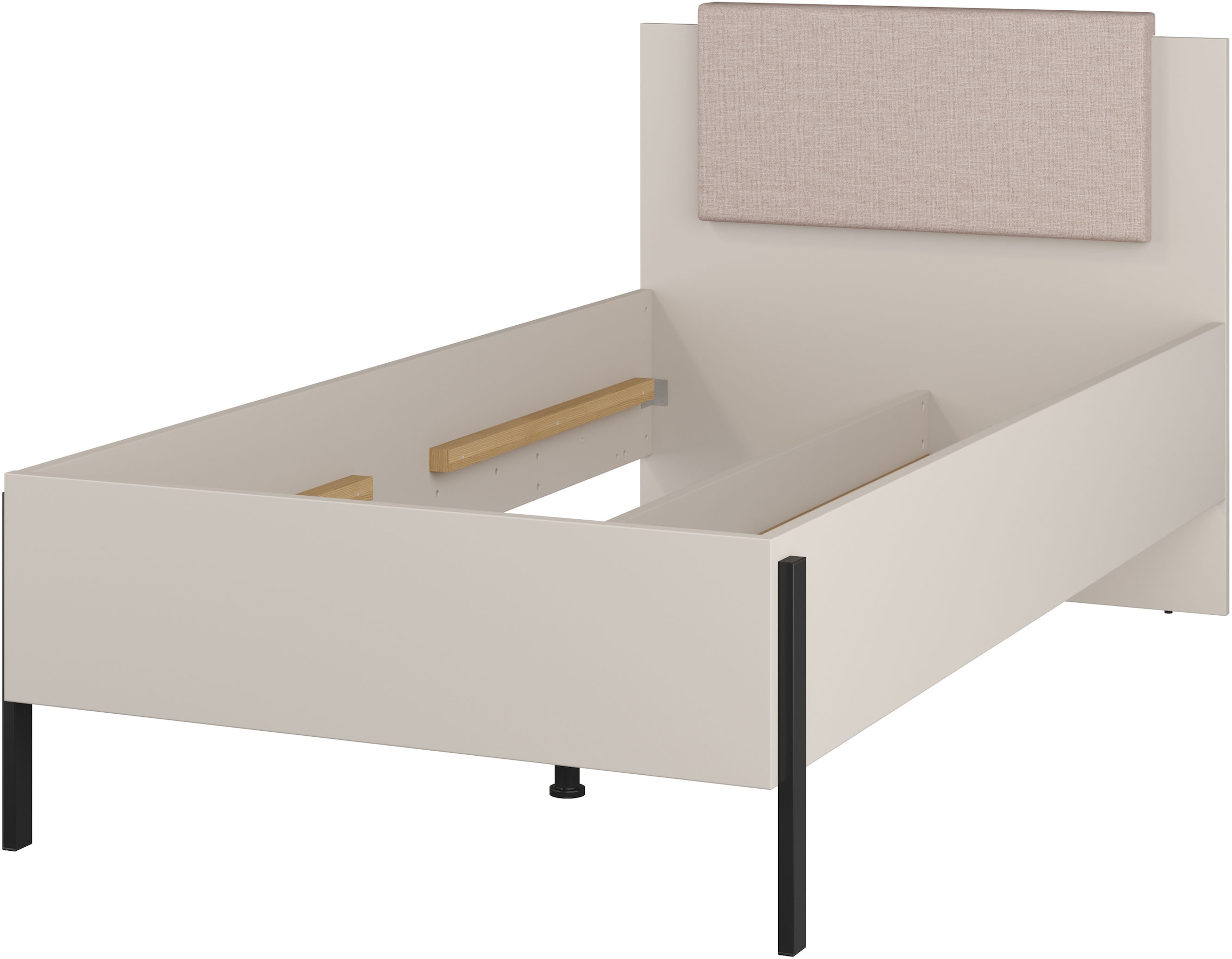 Home affaire Bett »Jukon, mit gepolstertem Kopfteil, Füsse aus Metall, modernes Design«, (3 Breiten:100cm, 160cm und 180cm), in drei Grössen, perfekt auch als Jugendbett