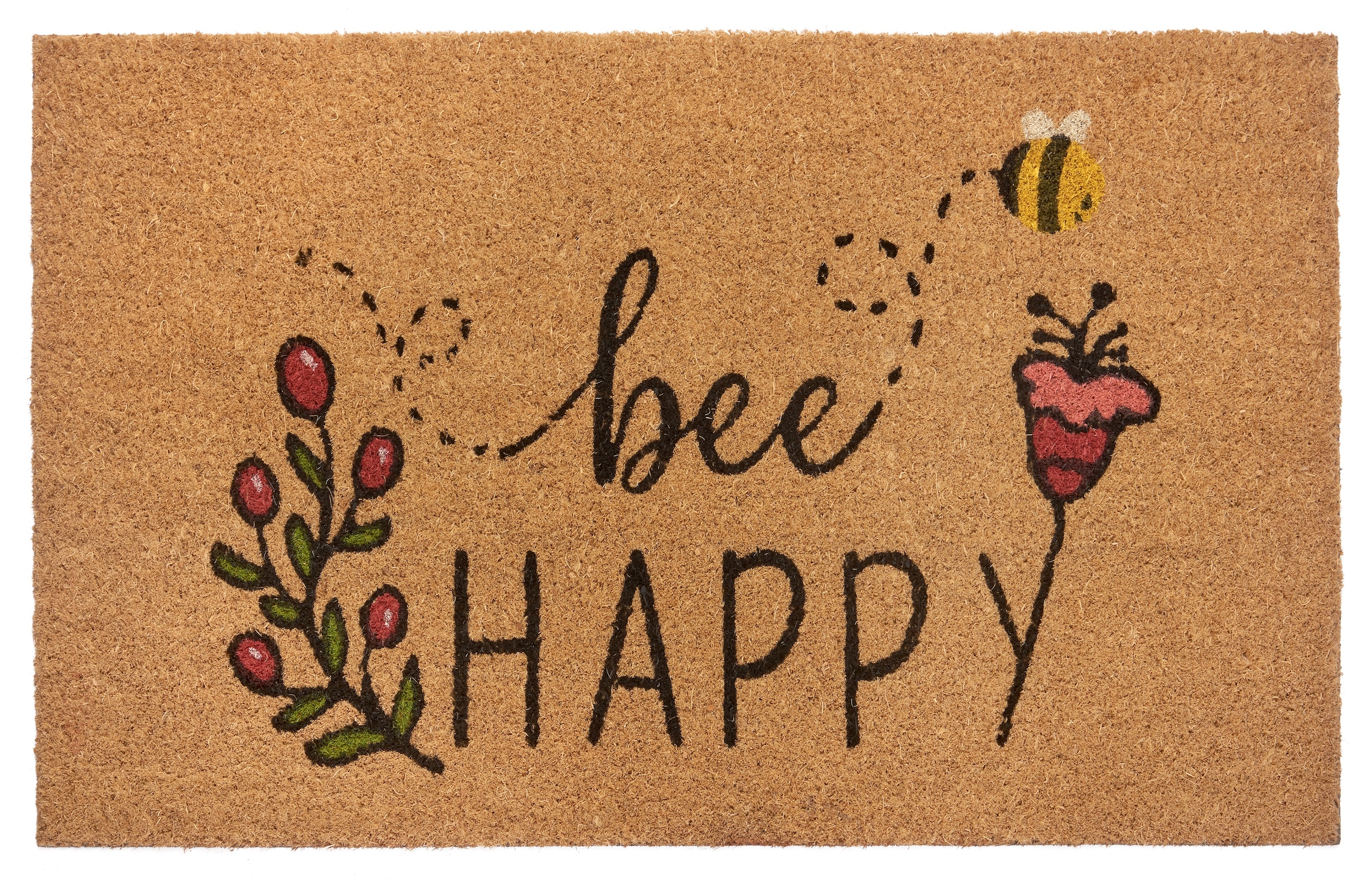 Image of HANSE Home Fussmatte "Bee Happy, Türmatte" rechteckig 15 mm Höhe Kokos, Schmutzfangmatte, Outdoor, Rutschfest, Innen, Kokosmatte, Flur