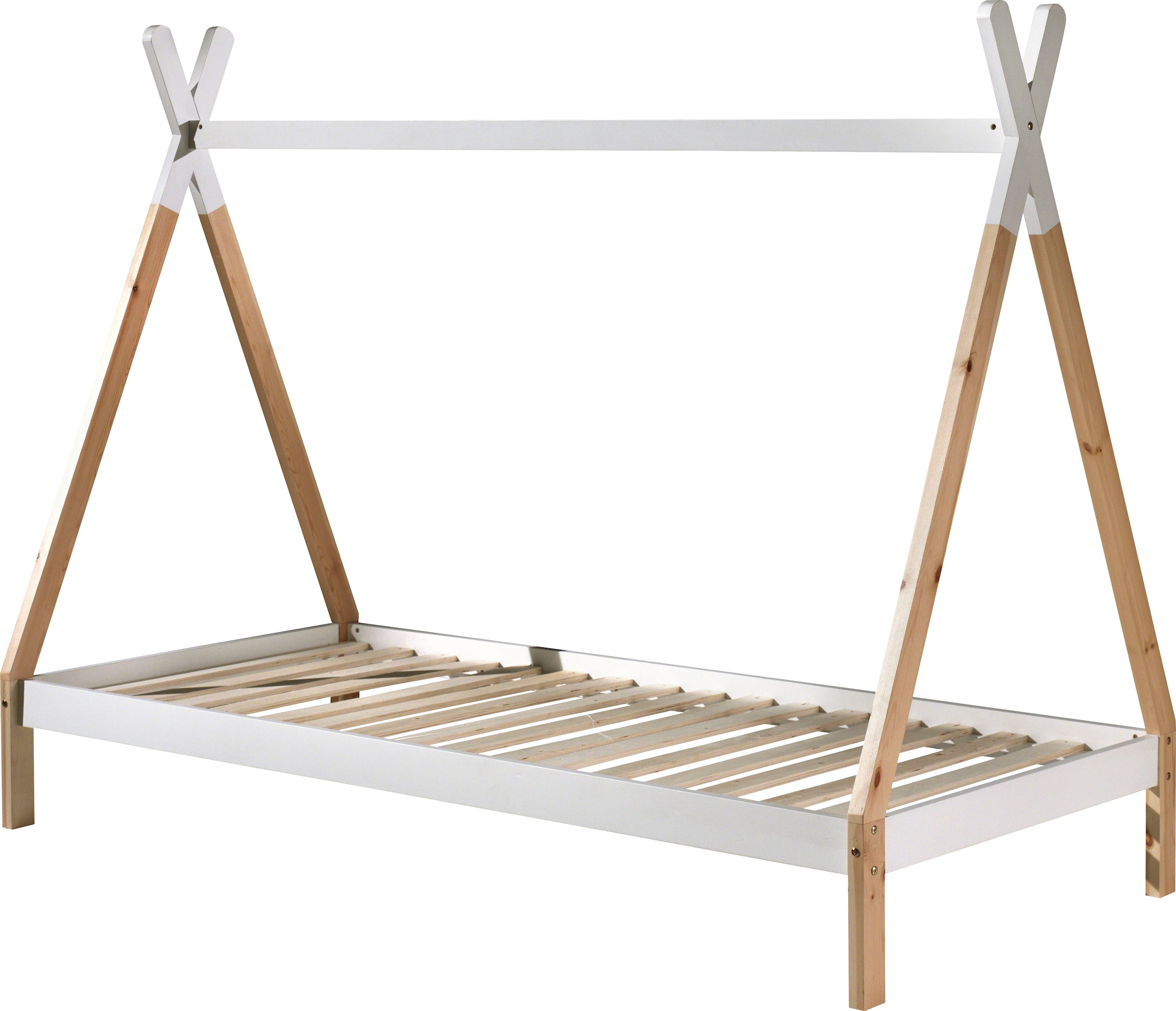 Vipack Kinderbett »TIPI, Kiefer massiv, 2-farbig lackiert, mit Rolllattenrost« B/H/T ca. 206x158,2x98cm, Querstange kann hübsch dekoriert werden,  90/200, wahlweise mit oder ohne Schublade