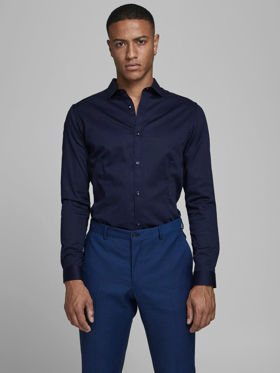 Image of Jack & Jones Businesshemd "JJPRPARMA in Skinny Fit, Stretchanteil und verstellbaren Manschetten" sehr schmal, Web, Baumwollmischung