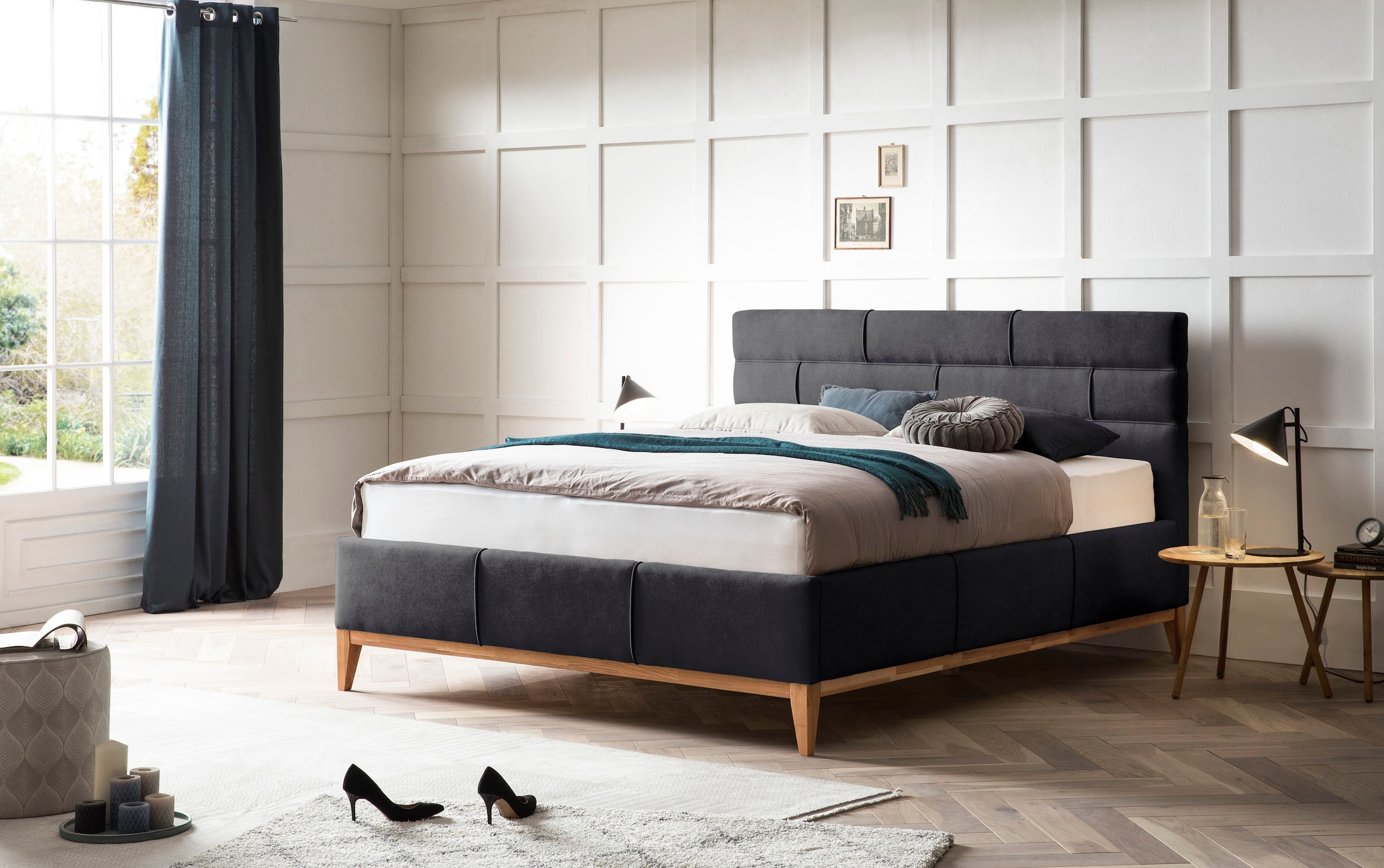 Image of Home affaire Polsterbett "BALAINE, Stauraumbett mit Bettkasten & Lattenrost, 7-Zonen-TFK H2-H4" Strukturstoff-Bezug, gepolstertes Kopfteil 140/160/180 cm x 200 cm