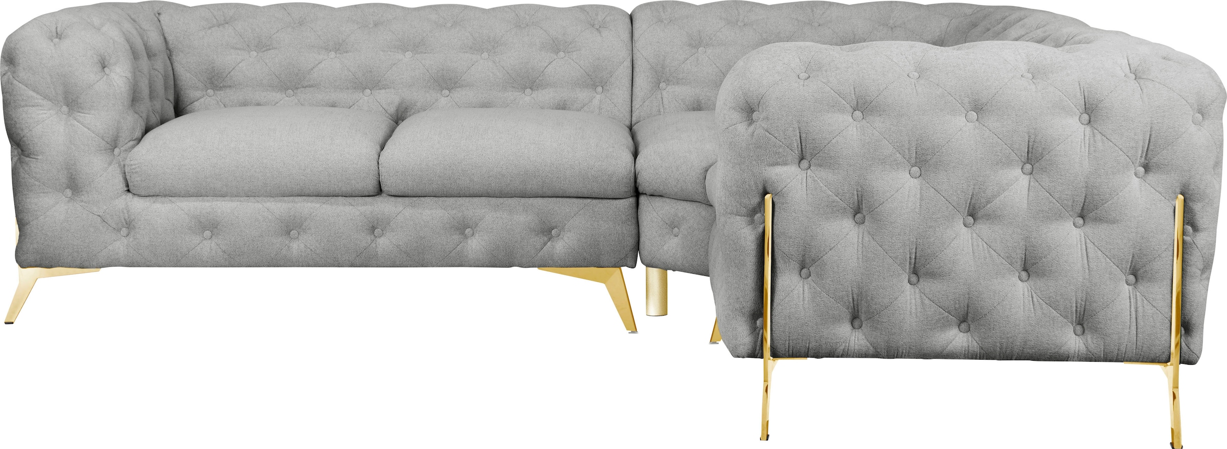 Leonique Chesterfield-Sofa »Amaury L-Form«, Chesterfield-Optik, Breite/Tiefe je 262 cm, Fussfarbe wählbar