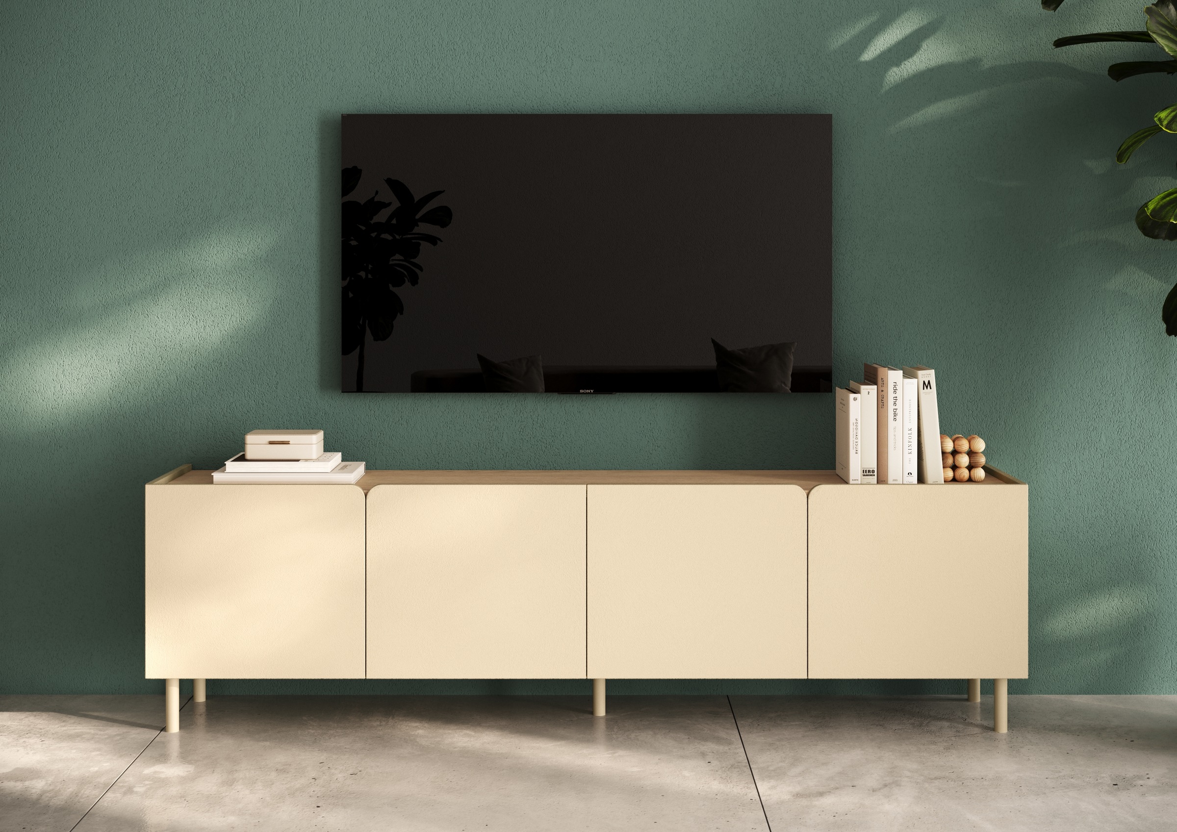 Image of GOODproduct Lowboard "Dobbiaco, 202 cm breit, 4 Türen, Mediaboard, TV-Schrank" Innenliegendes Top, gerade Metallfüsse, Tür mit Rundung