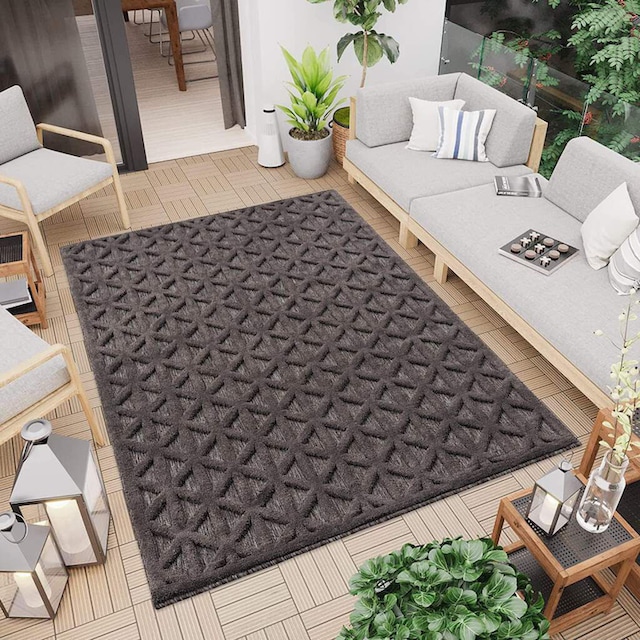 Carpet City Teppich »In-& Outdoorteppich Santorini 58500, 3D-Effekt, Raute- Optik«, rechteckig, Wetterfest & UV-beständig für Terrasse, Balkon, Küche,  Flur acheter confortablement