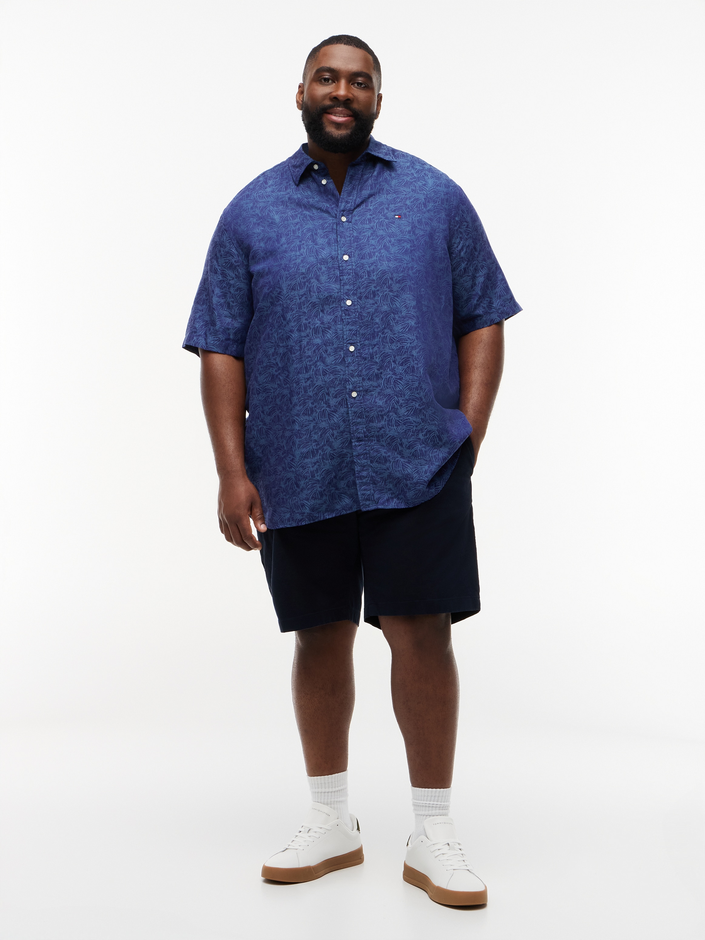 Tommy Hilfiger Big & Tall Kurzarmhemd »BT-LI TENCEL JAQUARD« Grosse Grössen, Kentkragen, regular fit