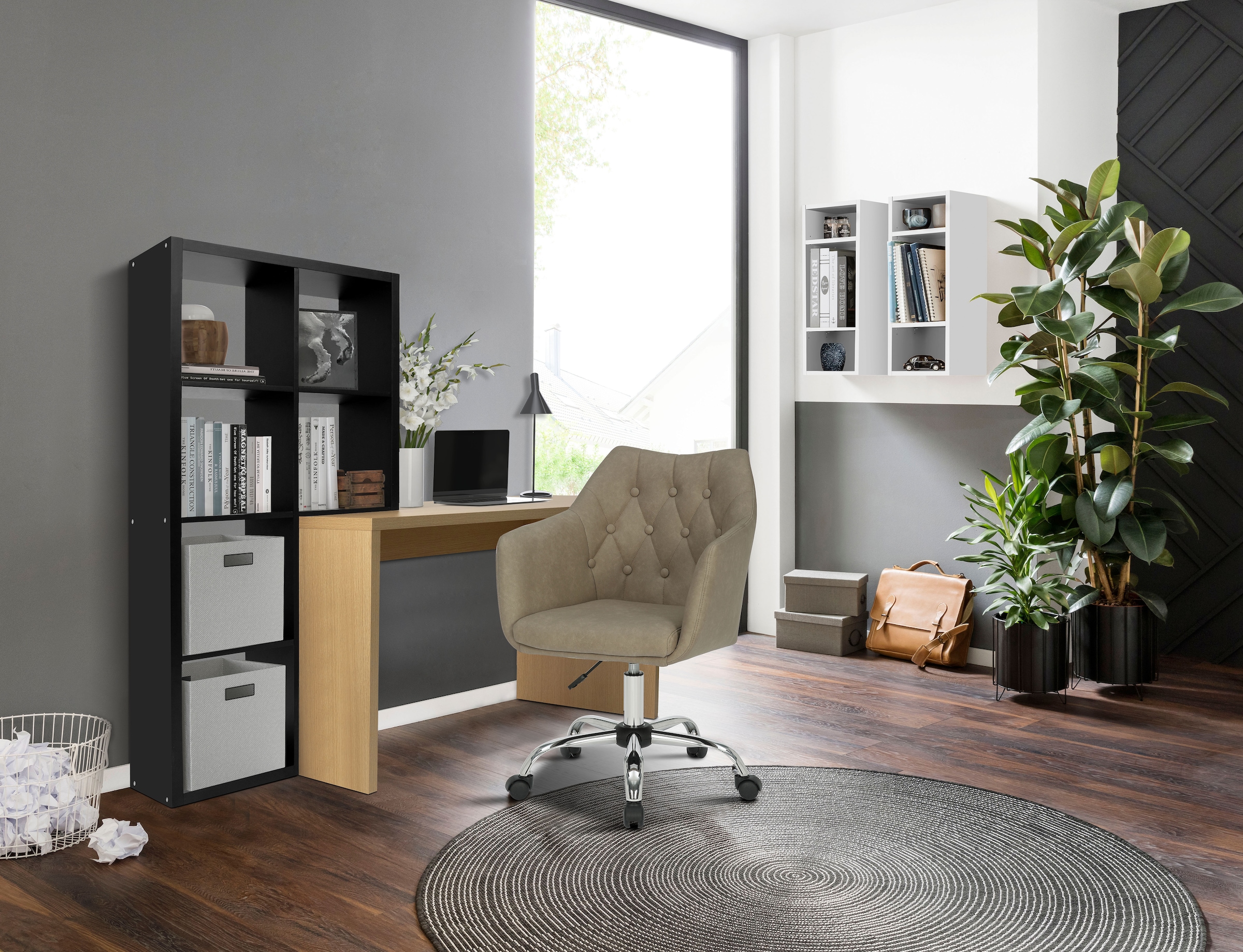 GOODproduct Regal-Schreibtisch »Triest, Computertisch mit Raumtrenner, Breite 156 cm« , Regalelement flexibel montierbar, 6 Fächer, Tischbreite 120 cm