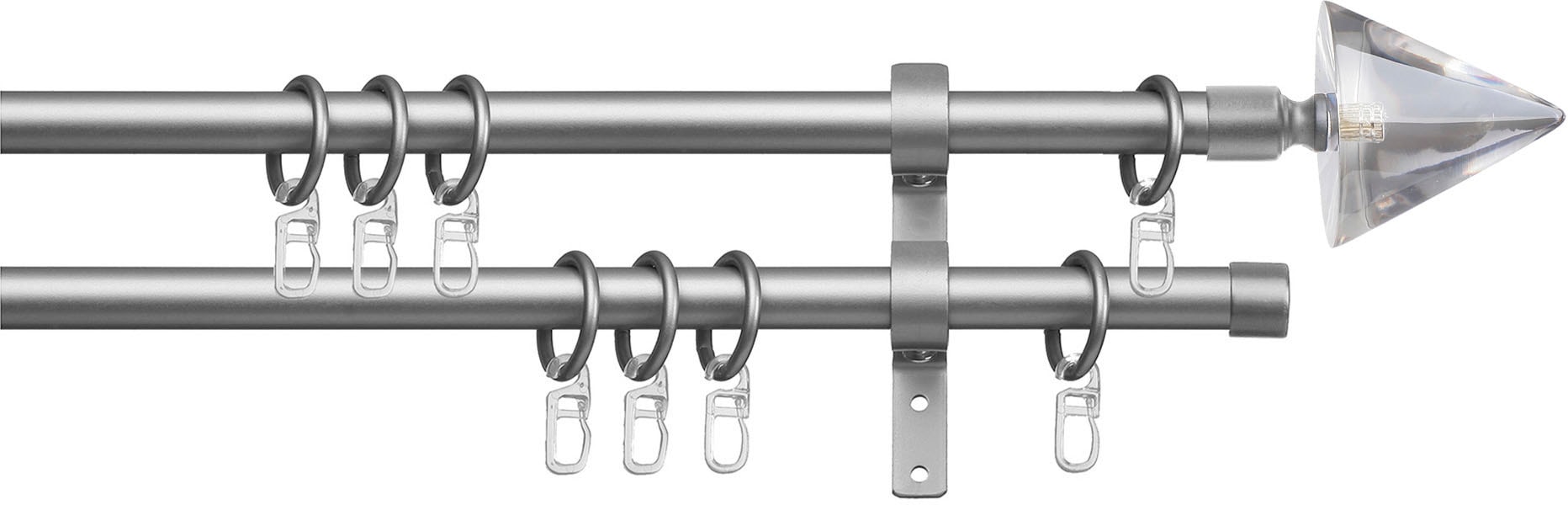 Image of indeko Gardinenstange "Kegel Glas klar" Ø 16 mm 2 läufig-läufig Fixmass Komplett-Set inkl. Ringen und Montagematerial