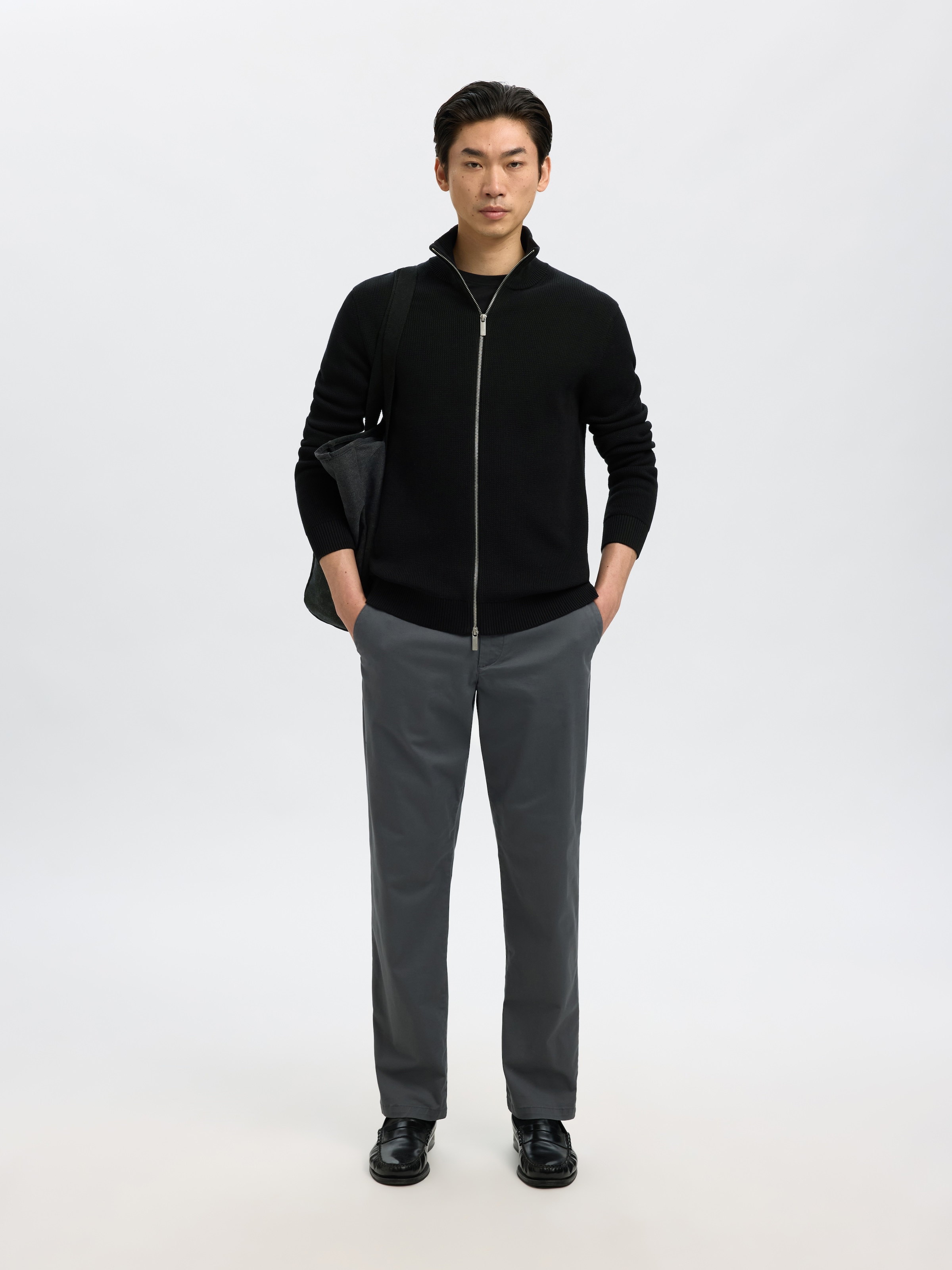 SELECTED Strickjacke »SLMDANE LS KNIT STRUCTURE FULL ZIP NOOS« Baumwolle, regular fit