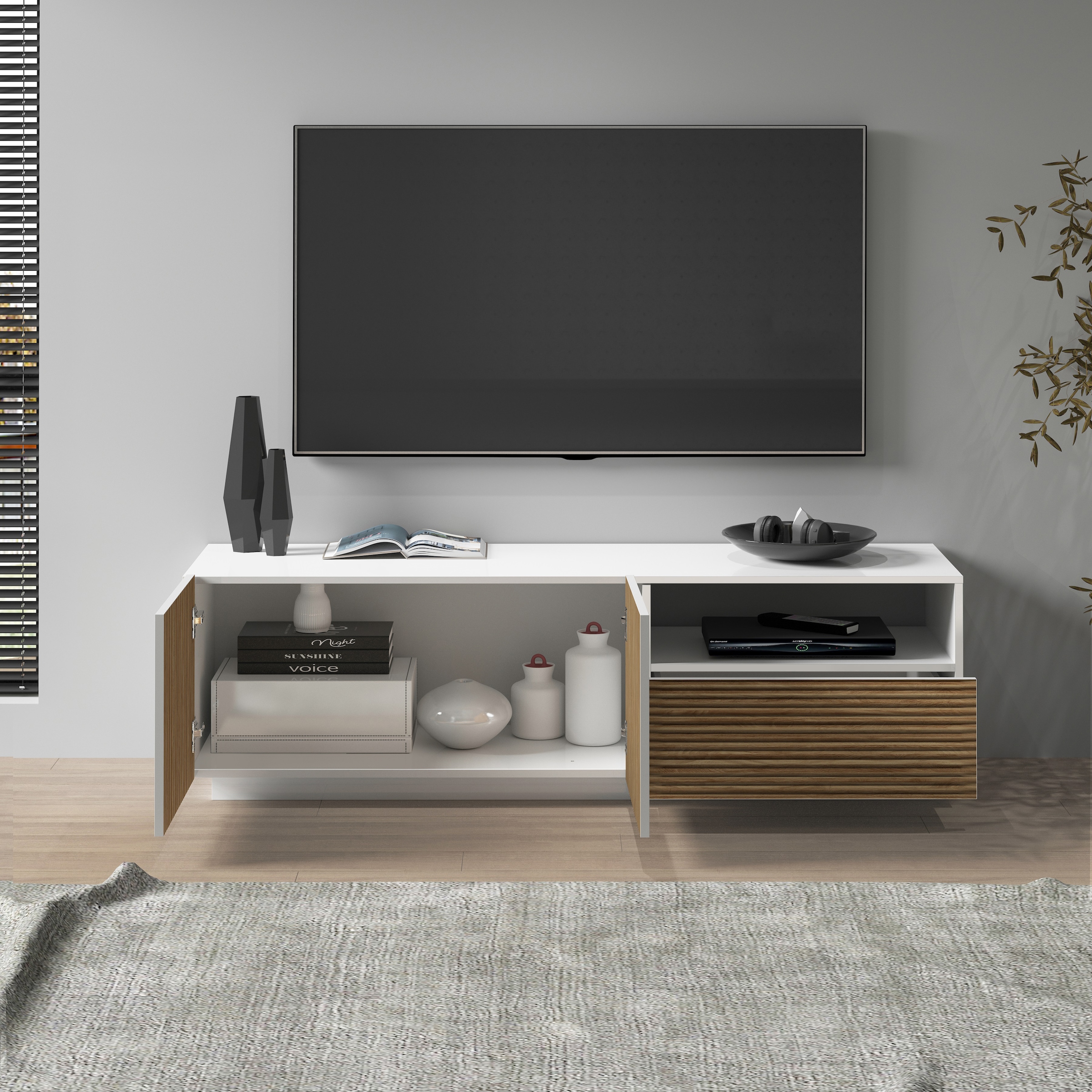 Home affaire Lowboard »Vega,Lowboard,TV Board,TV Schrank,150 cm« mit 2 Türen und 1 Schublade,Fronten mit Rillen-Optik