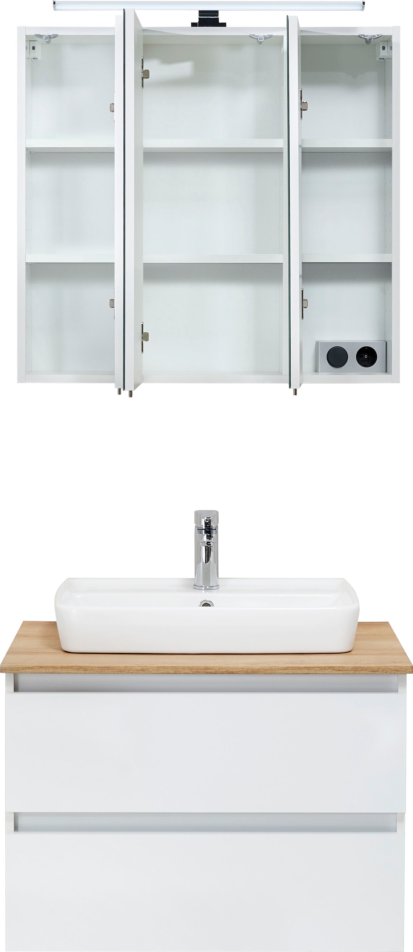 Saphir Ensemble de meubles de salle de bain »Quickset 360 2-teilig, Keramik-Aufsatzbecken mit LED-Spiegelschrank« 2 cuis tlg.
