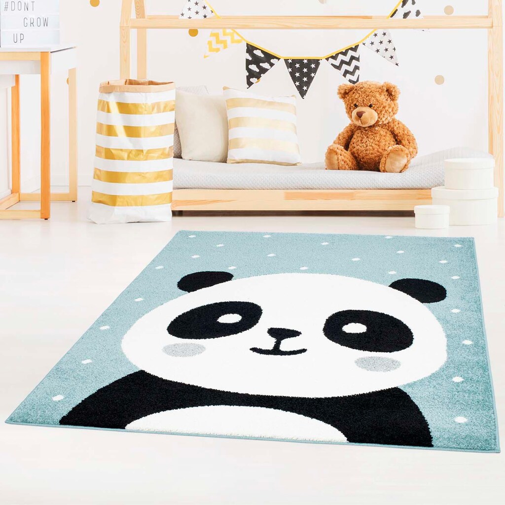 Carpet City Kinderteppich »Bubble Kids 1334«, rechteckig, Spielteppich, Panda-Bär, Weicher Flor, Pflegeleicht, Kinderzimmer