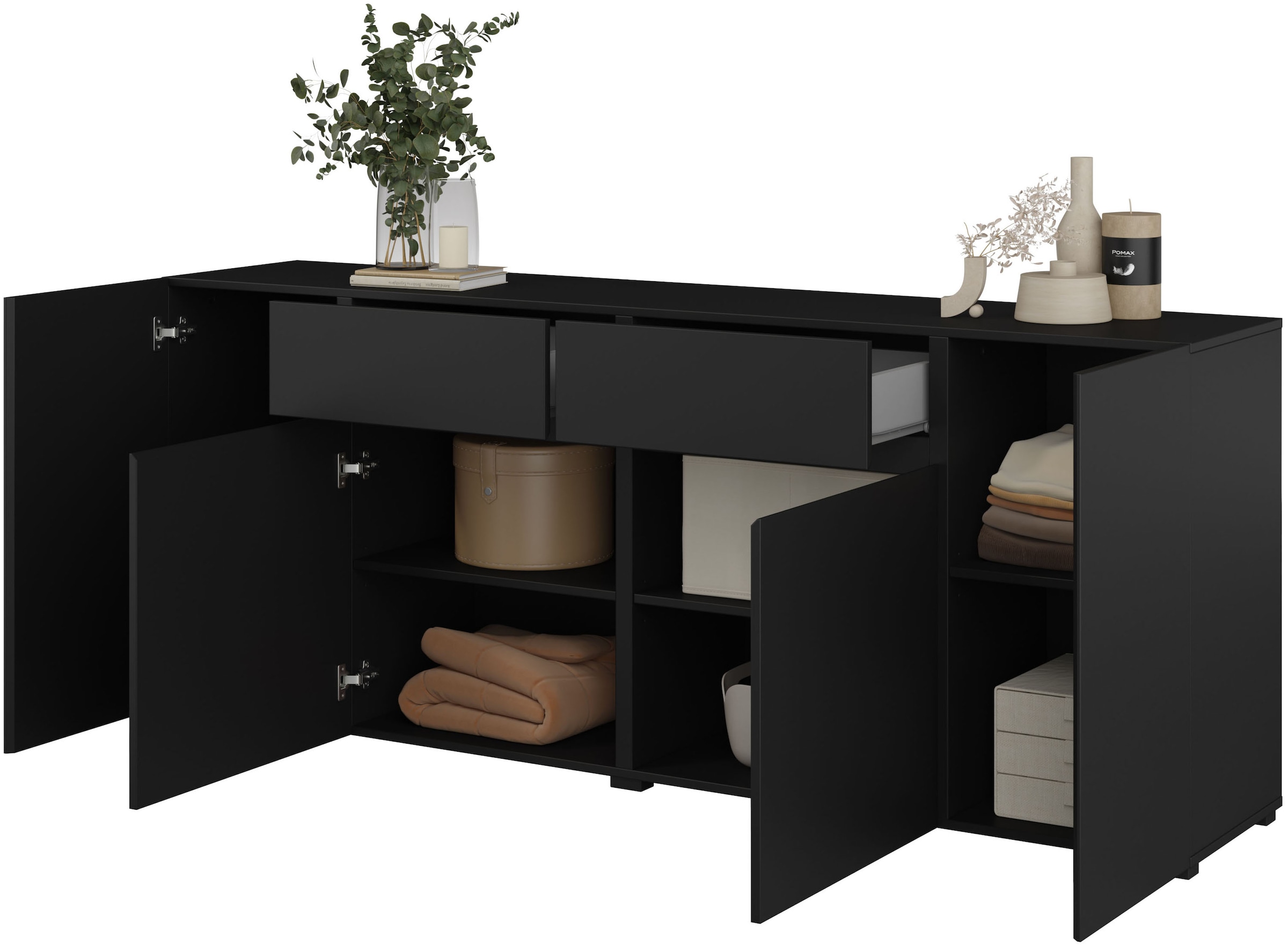 INOSIGN Sideboard »Metric,Breite 195 cm, grifflose Kommode 4 Türen/2 Schubkästen« Schubladenschrank mit viel Stauraum, Einlegeböden verstellbar