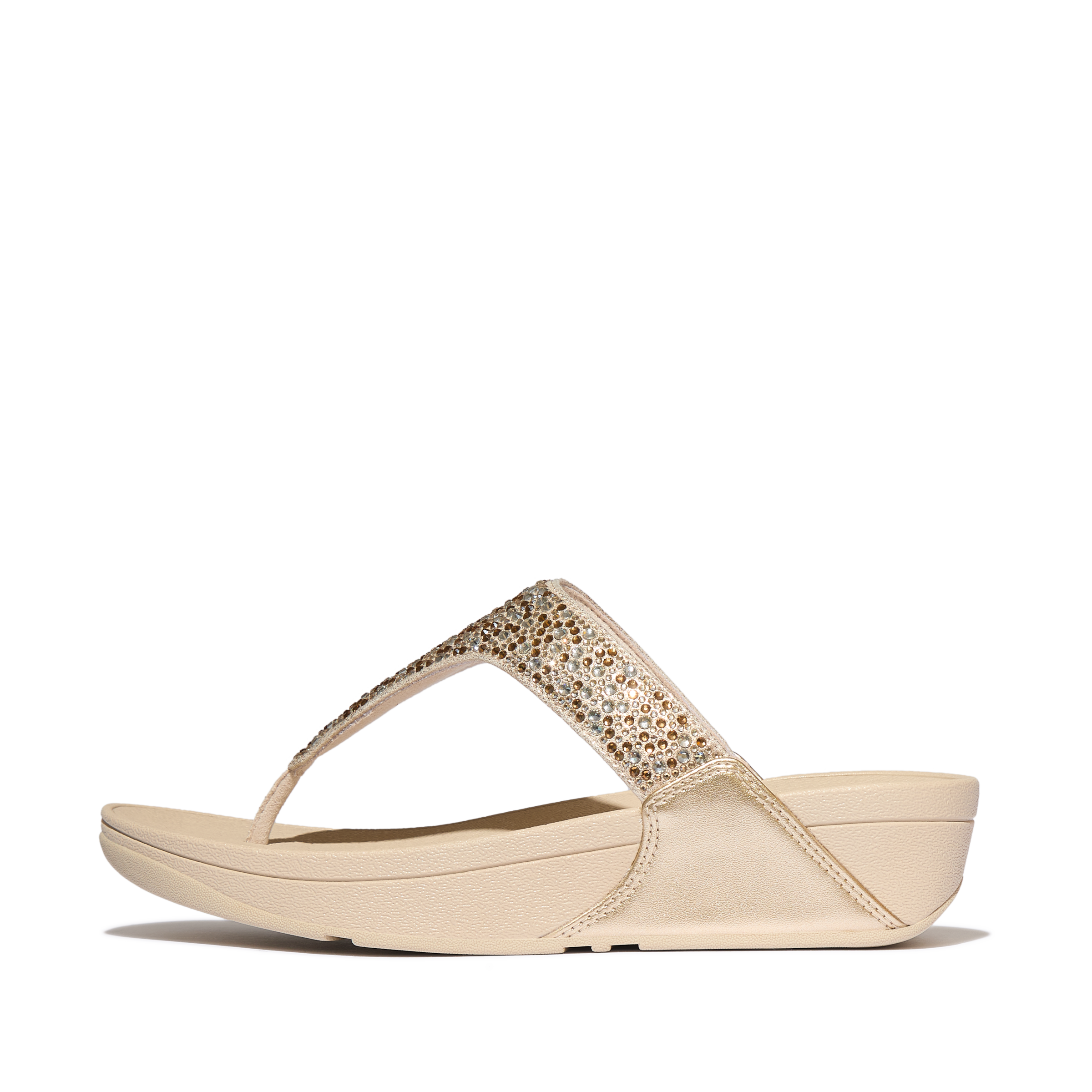 Image of Fitflop Zehentrenner "LULU CRYSTAL-MIX METALLIC TOE-POST SANDALS" Keilabsatz, Plateauschuh, Dianette mit mehrfarbigen Strasssteinchen