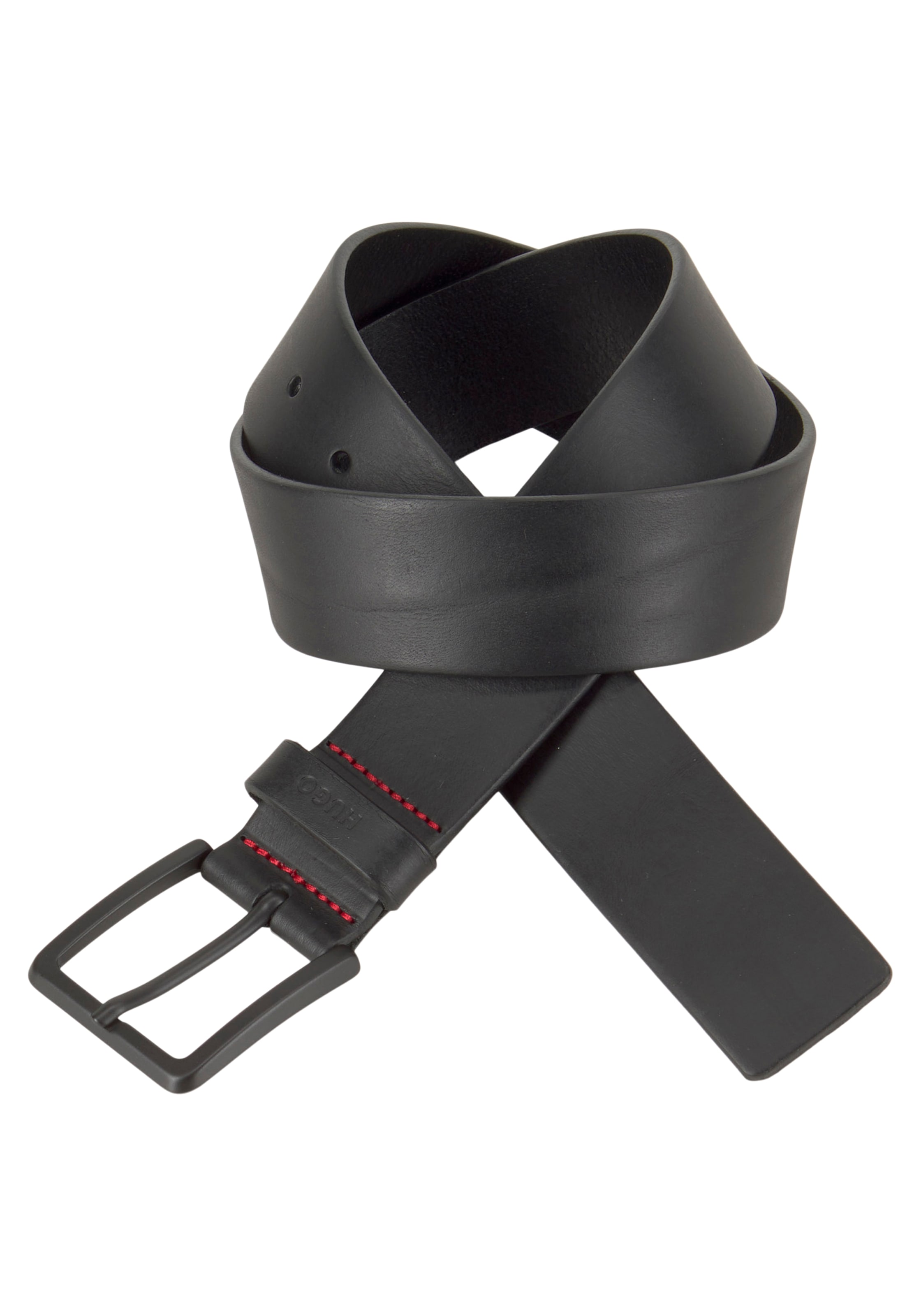 HUGO Ceinture en cuir »Gionios-B_Sz40«, Boss-Prägung am Verschluss, rote Ziernaht