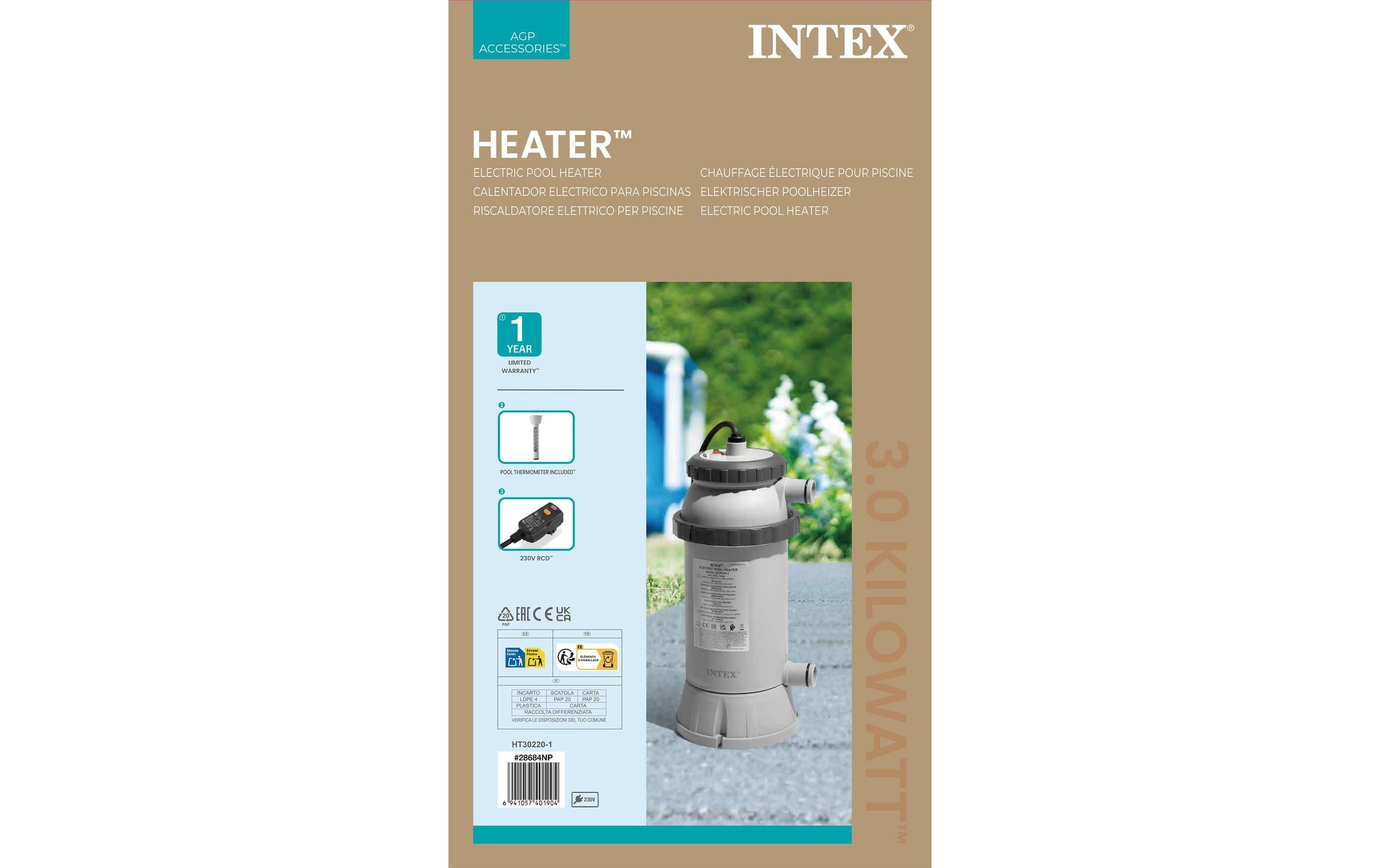 Intex Pompe à chaleur de piscine »Pool Heizung (RCD)« pour Easy Set et piscines rondes jusqu’à 4,57 m de diamètre