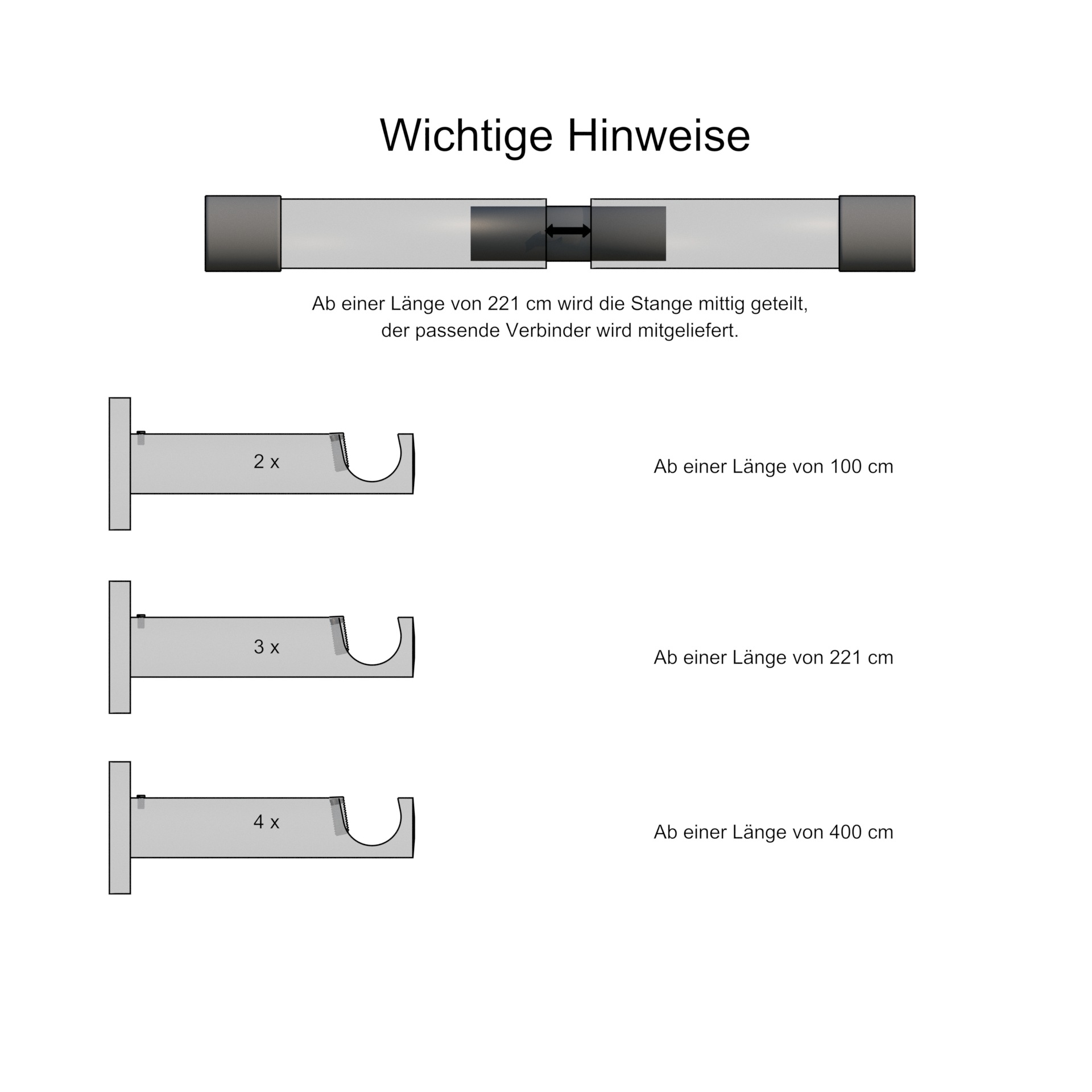 indeko Tringle à rideaux »Genf« Ø 16 mm 1 course-läufig Fixmass Komplett-Set inkl. Ringen und Montagematerial