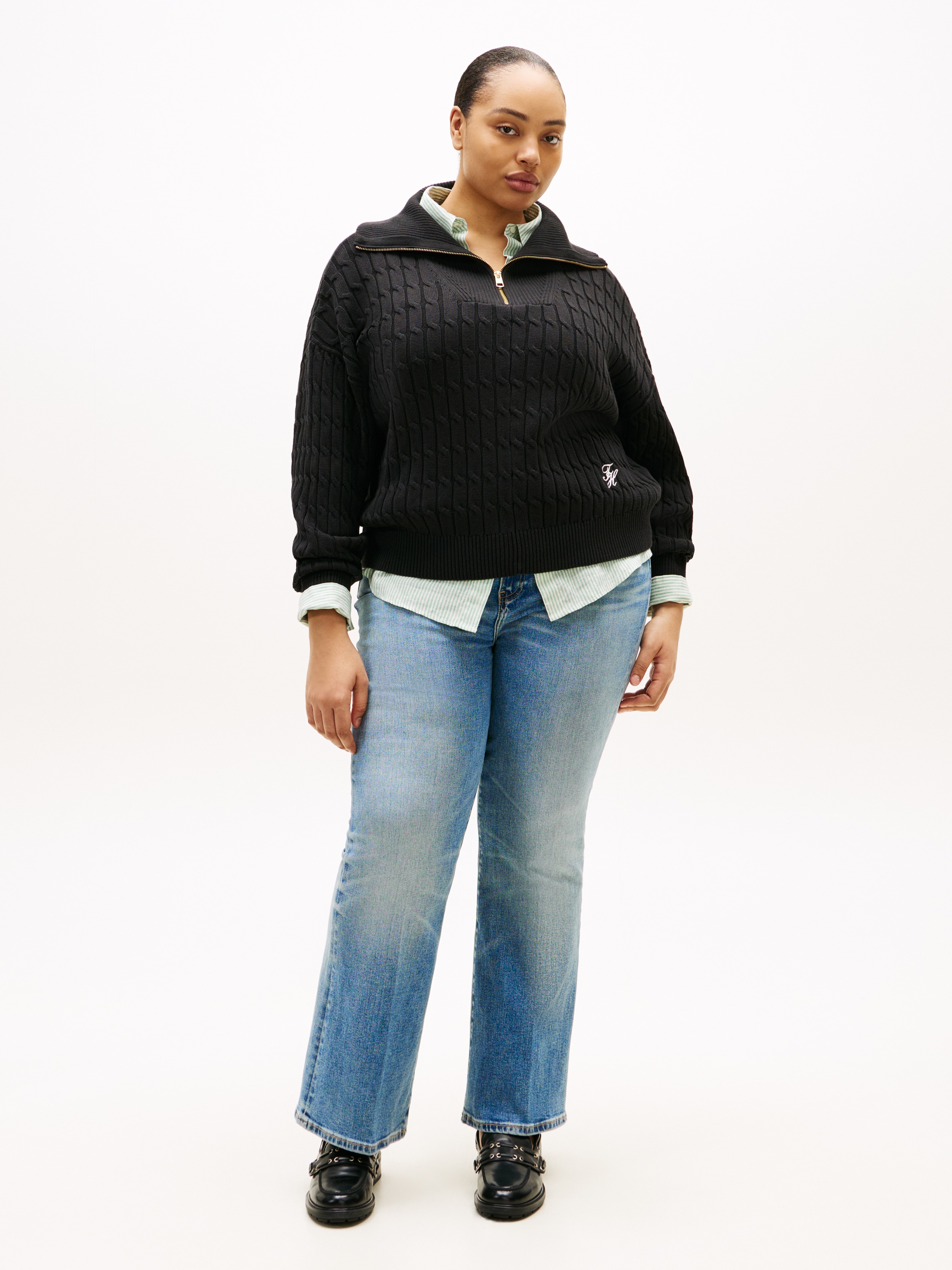 Tommy Hilfiger Curve Troyer »CRV CO CABLE MID GG 1/2 ZIP SWT« in grossen Grössen, mit Zopfmuster