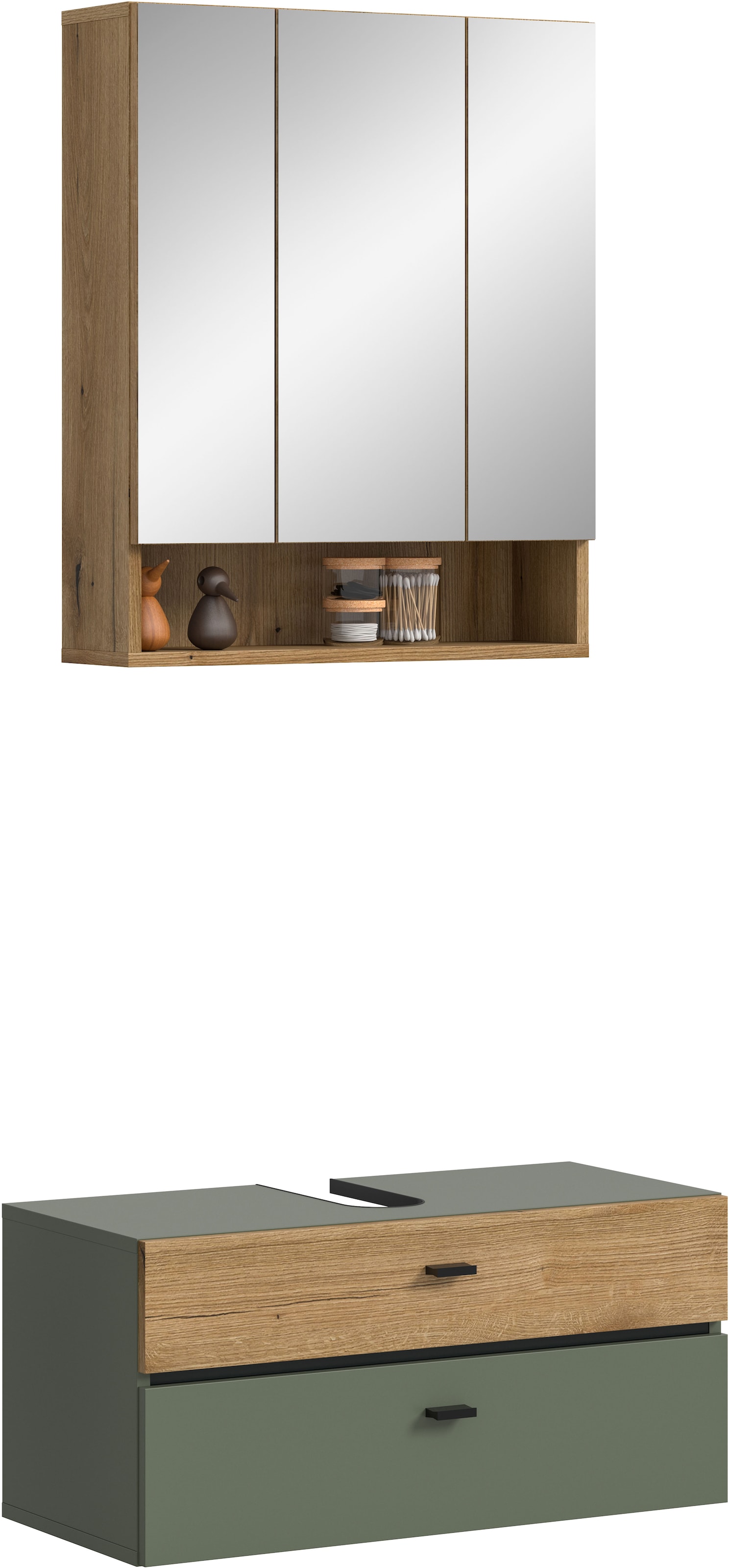 Image of welltime Badmöbel-Set "VANN, 2-teilige moderne Badkombination" 1x Waschbeckenunterschrank, 1x Spiegelschrank, 2 Stk. tlg.