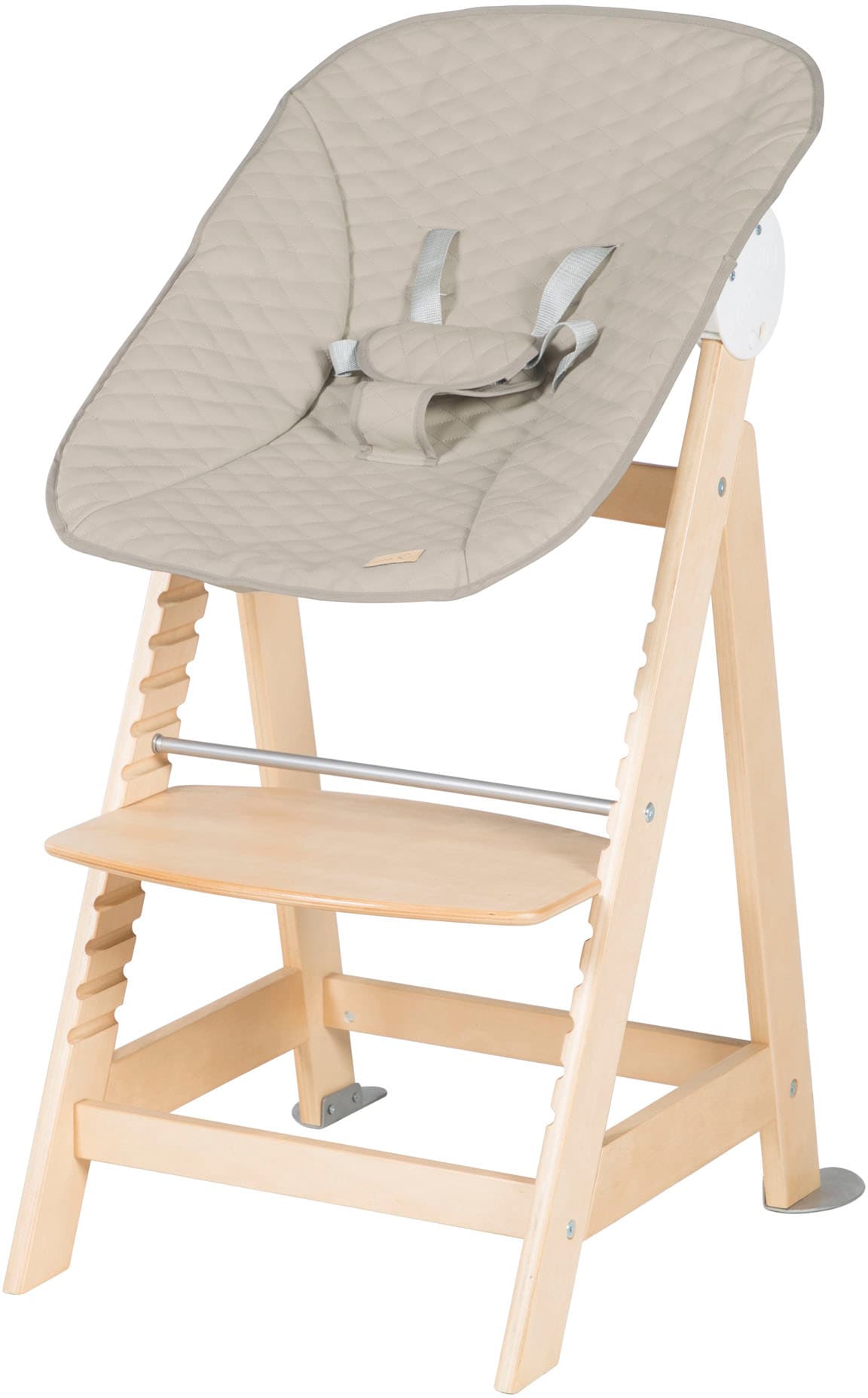 roba® Hochstuhl »Born Up, natur, mit Neugeborenen-Aufsatz, greyish gesteppt«, (Set)