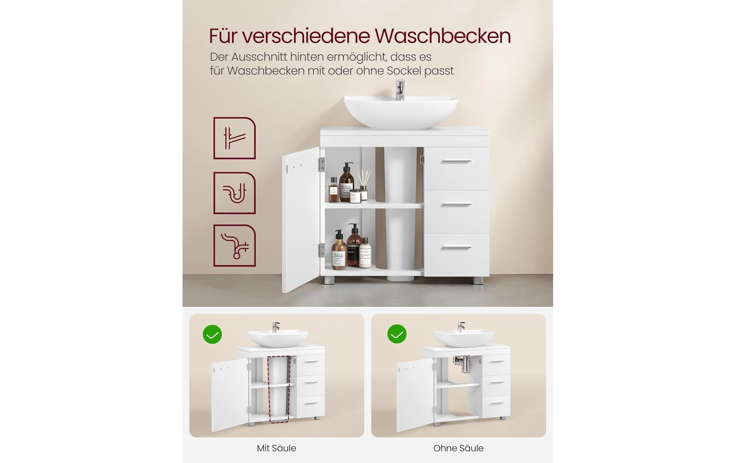 VASAGLE Armoire pour lavabo »mit Füssen«