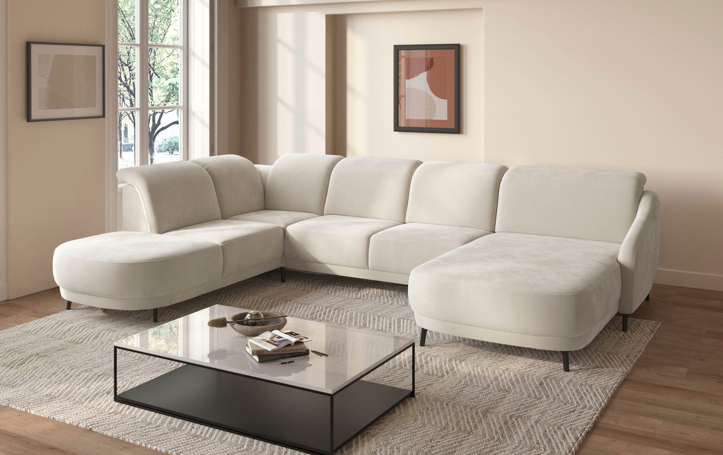 sit&more Wohnlandschaft »Blues U-Form«, inkl. Kopfteilverstellung, wahlweise mit Klapptisch und USB