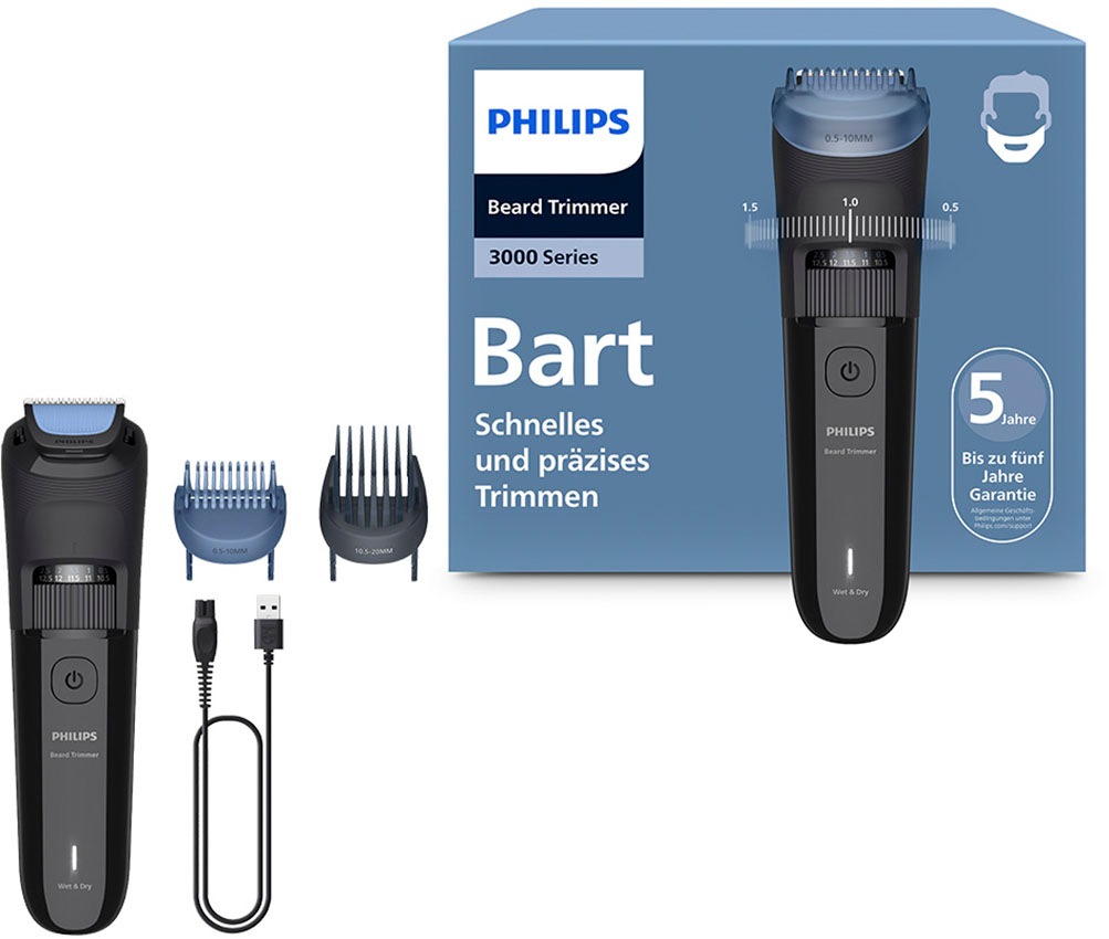 Image of Philips Bartschneider "Serie 3000 BT3620/15" 2 Aufsätze mit 40 einstellbaren Schnittlängen, inkl. Reinigungsbürste