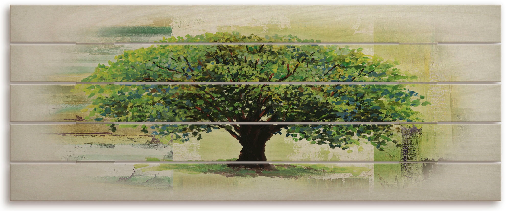 Holzbild »Frühlingsbaum auf abstraktem Hintergrund«, Baumbilder, (1 St.)