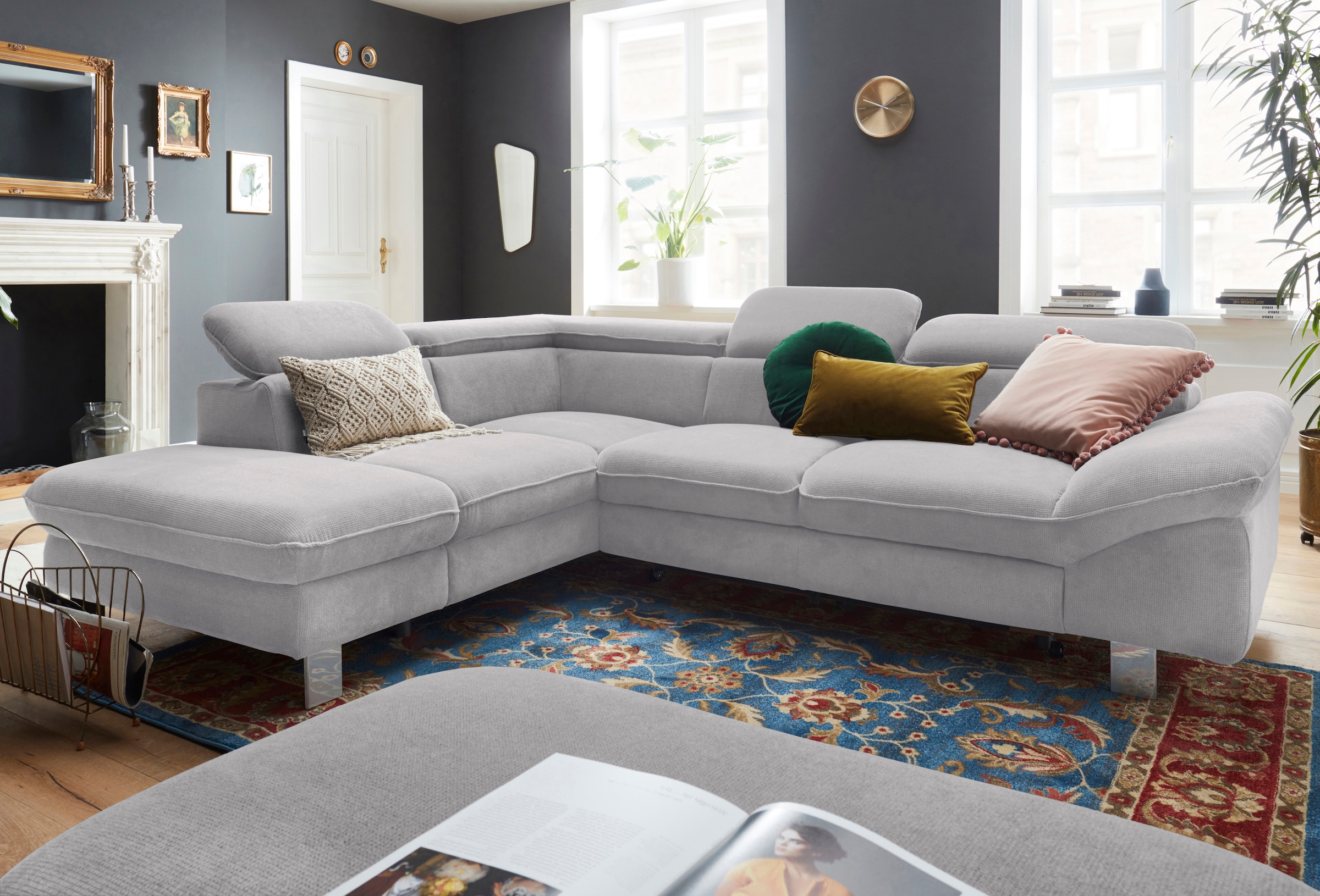 COTTA Polstergarnitur »Driver L-Form«, (Set, 2 tlg.), Set bestehend aus: Ecksofa mit Kopfteilverstellung & Hocker