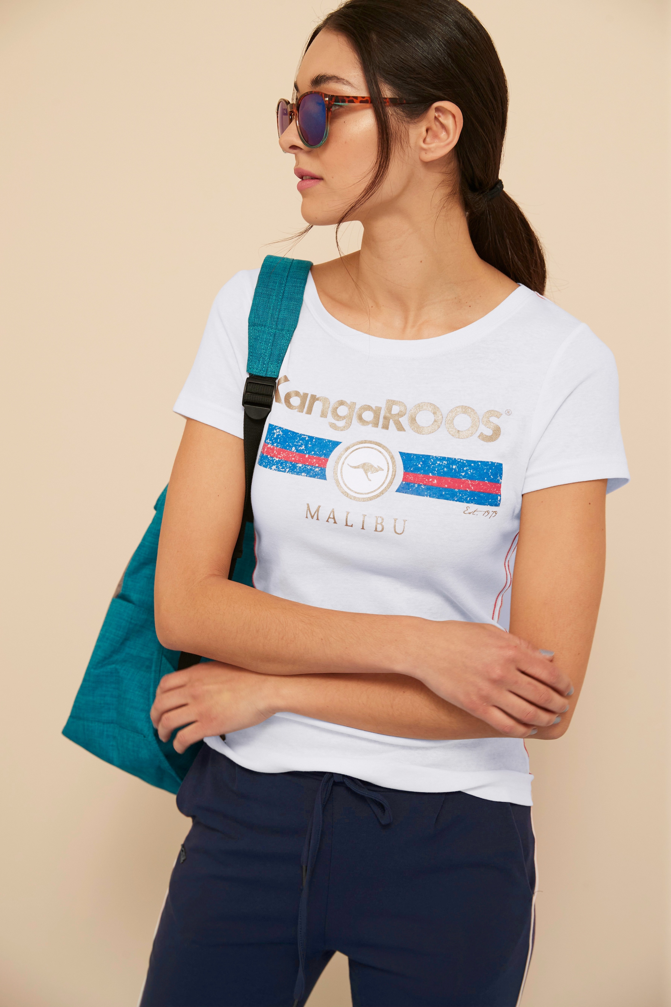 KangaROOS T-Shirt, Kurzarm, unifarben und bedruckt, Rundhalsausschnitt