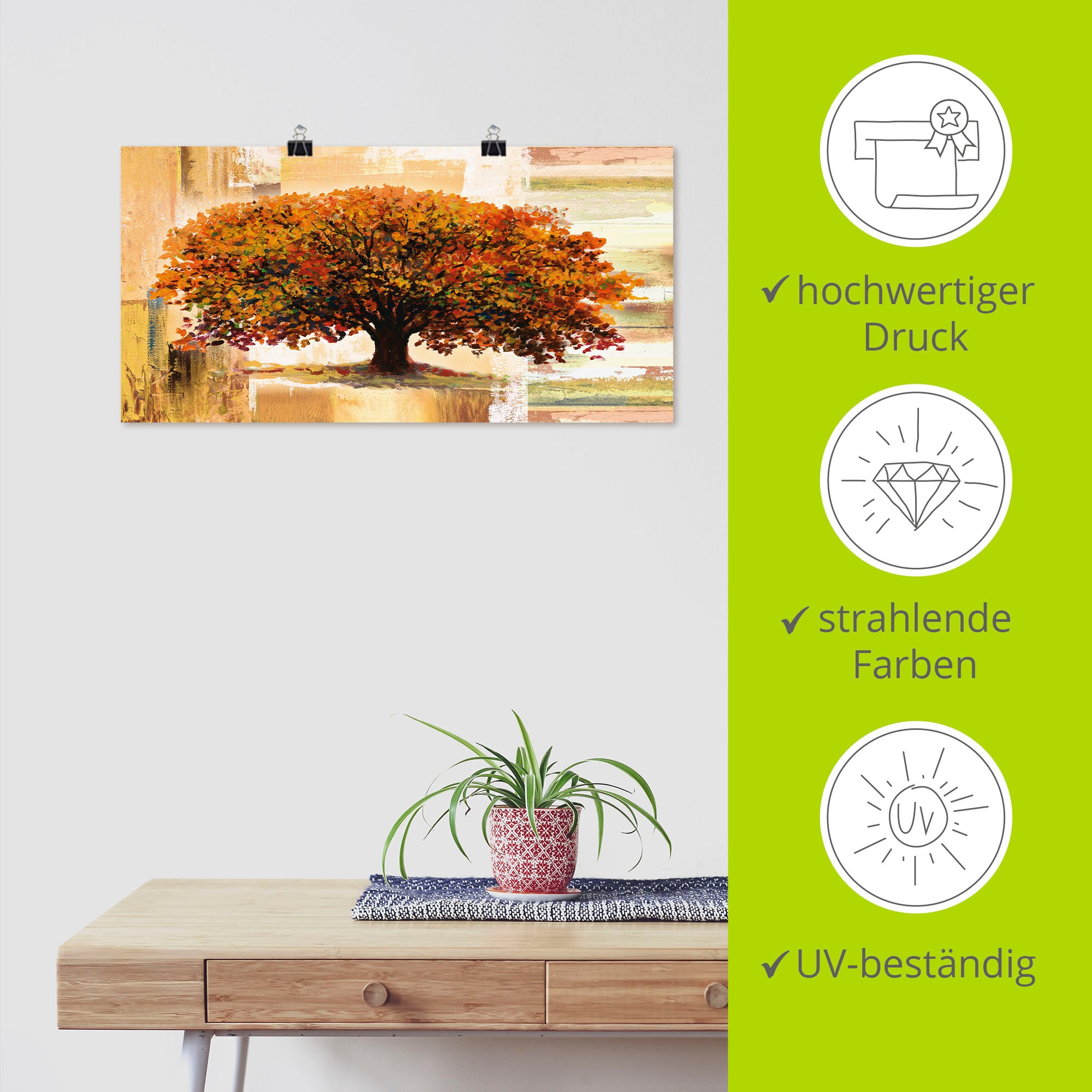 Artland Wandbild »Herbstbaum auf abstraktem Hintergrund«, Bäume, (1 St.), als Alubild, Outdoorbild, Leinwandbild, Poster in verschied. Grössen