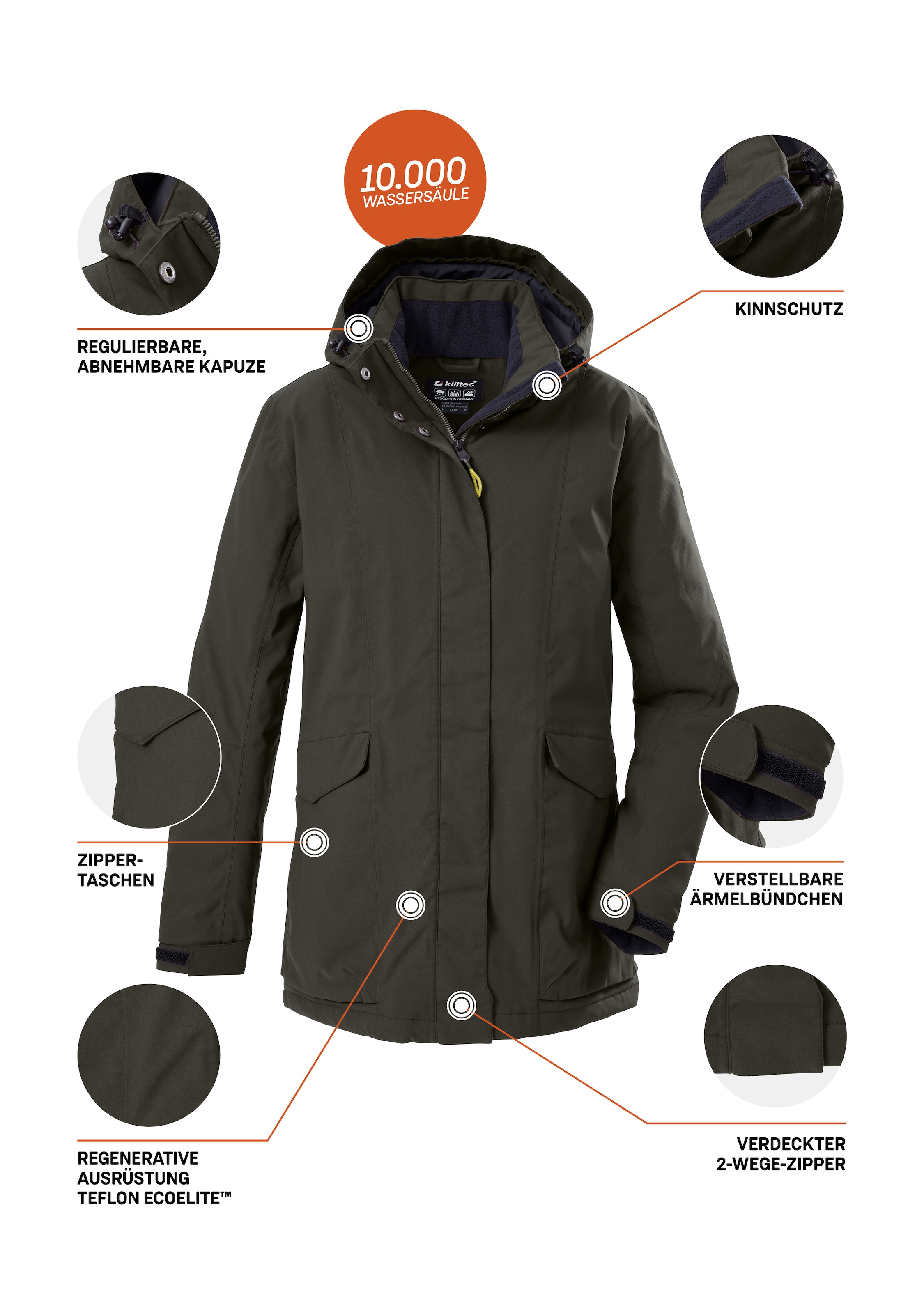 Killtec Funktionsjacke »Damen Jacke« Wasserdichte, atmungsaktive Damenjacke mit abnehmbarer Kapuze
