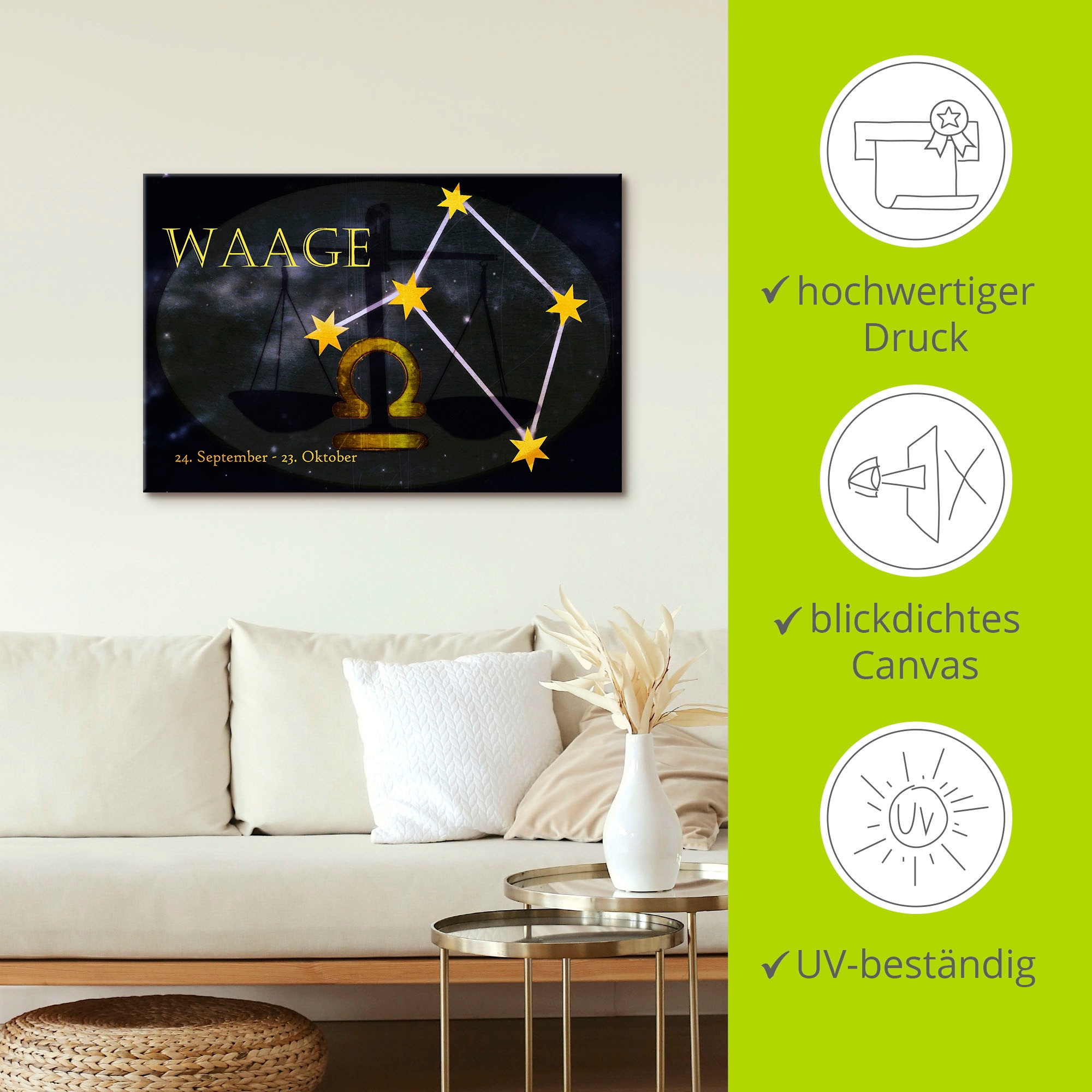 Artland Wandbild »Sternzeichen - Waage«, Bilder von Sternzeichen, (1 St.), als Leinwandbild, Poster, Wandaufkleber in verschied. Grössen