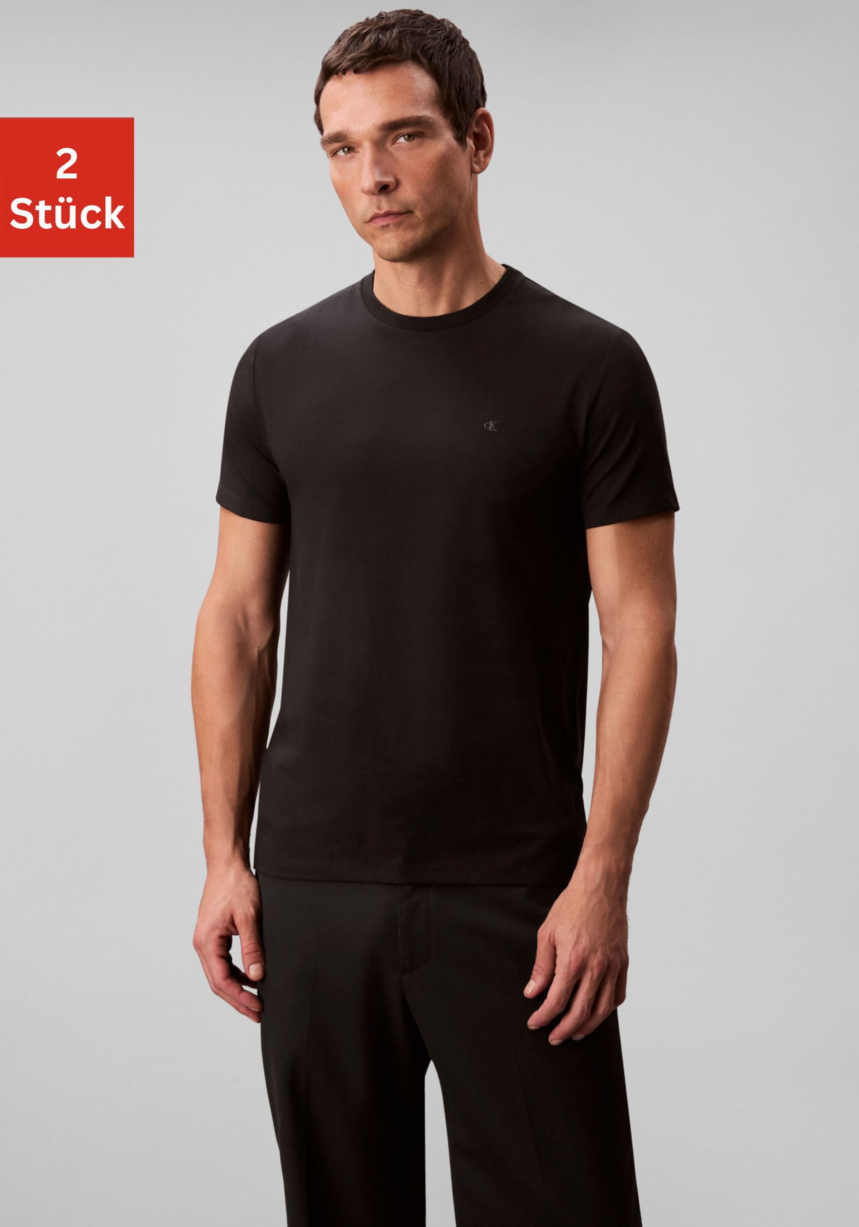Calvin Klein T-shirt »2 Pack SS STRETCH COTTON SLIM TEE« Paquet, 2 cuis Rundhalsausschnitt, slim fit