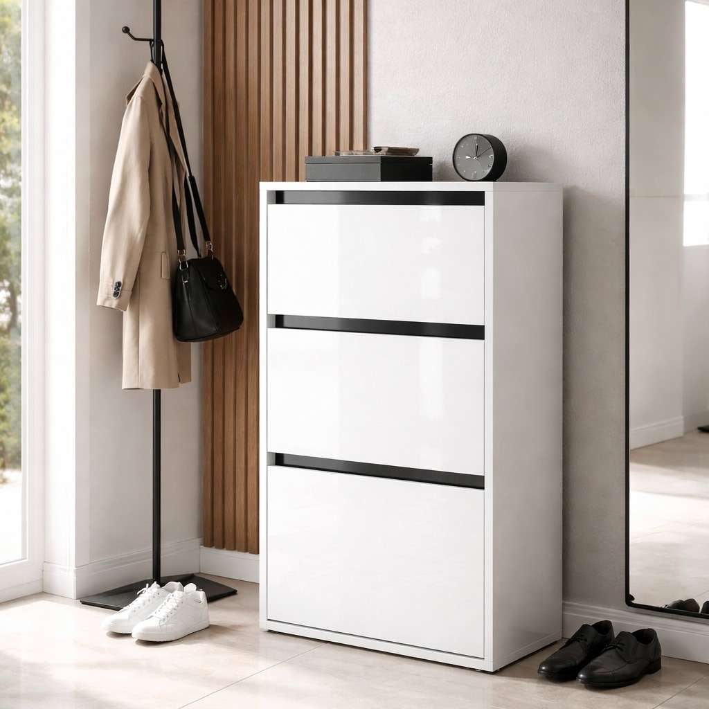 GOODproduct Schuhschrank »Locco, Schuhregal, Schuhkommode, Breite 50 cm« Schuhkipper, UV-lackiert, Hochglanz, grifflos, 3-türig
