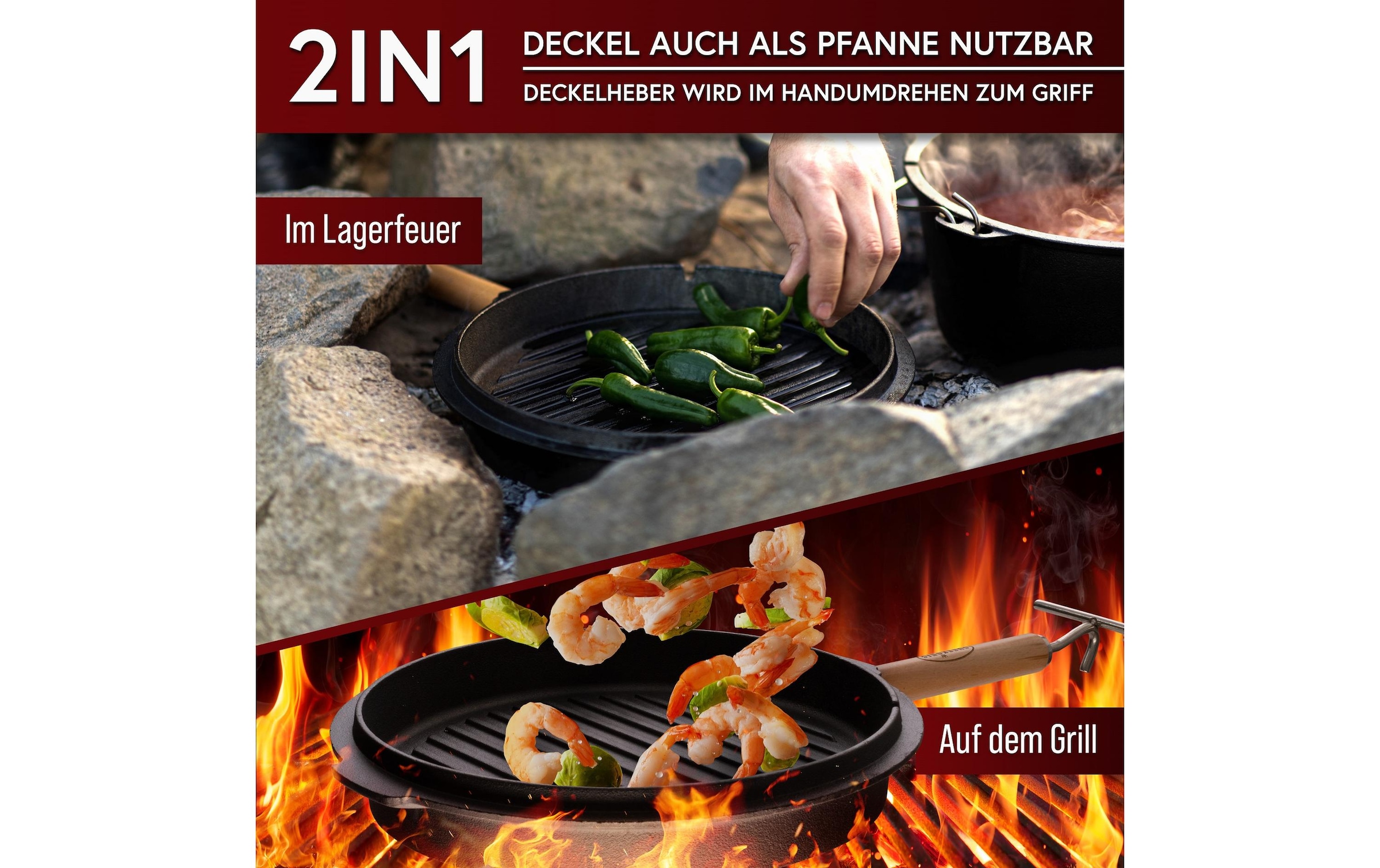   Marmite à barbecue »Gusskoenig Dutch Oven Set 4,5 l mit Heber, Bürste, Untersetzer«