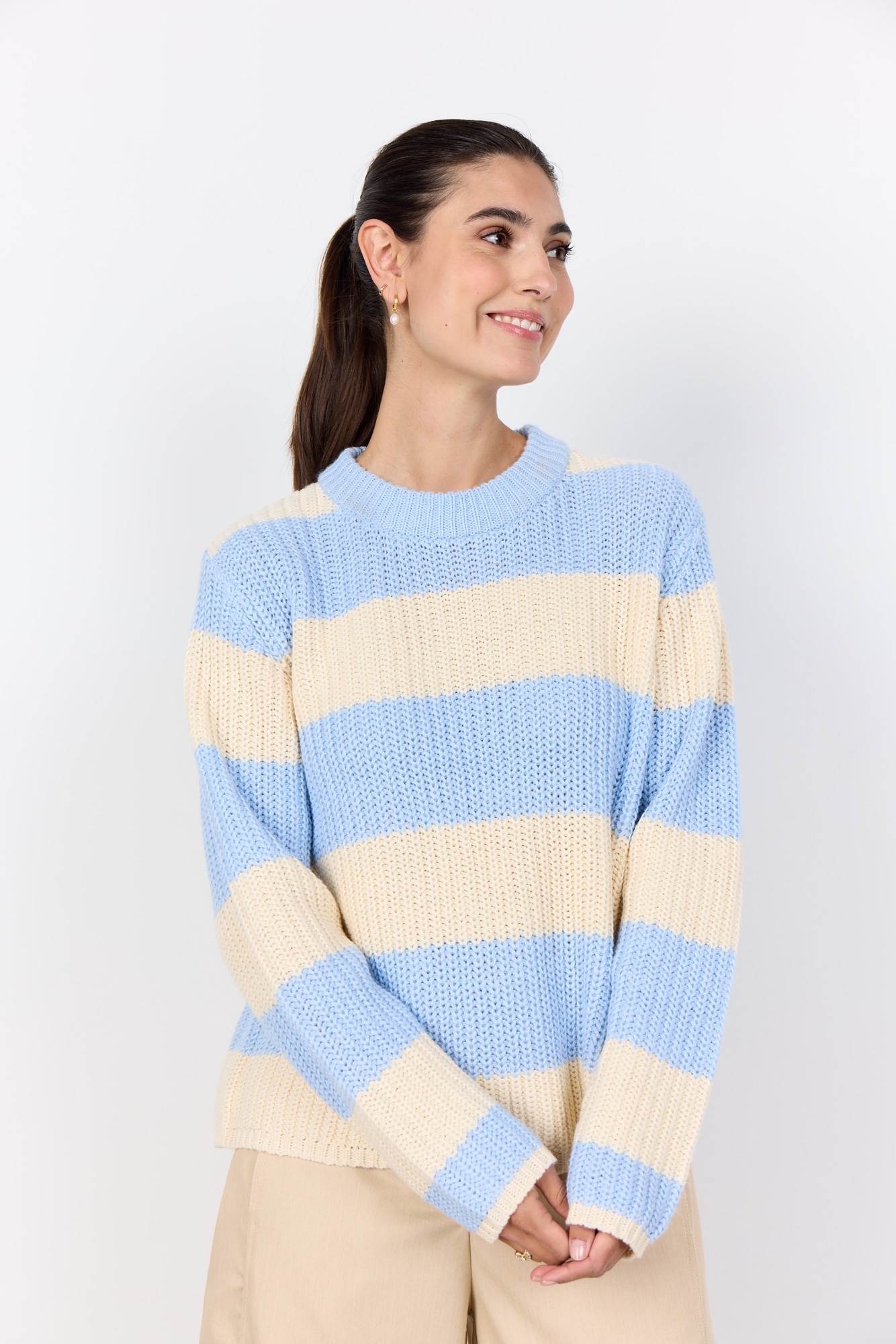 Image of soyaconcept Strickpullover "SC-REMONE STRIPE 38" aus Baumwollmischung, Regular Fit, gestreifte Optik, pflegeleicht
