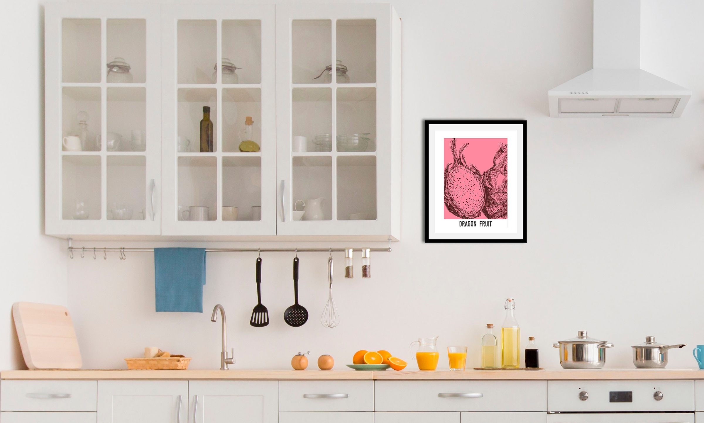 Image of queence Bild "Dragon Fruit" Essen Kunst Lebensmittel Obst Obst Bilder Schriftzug 1 Stk. tlg. gerahmt