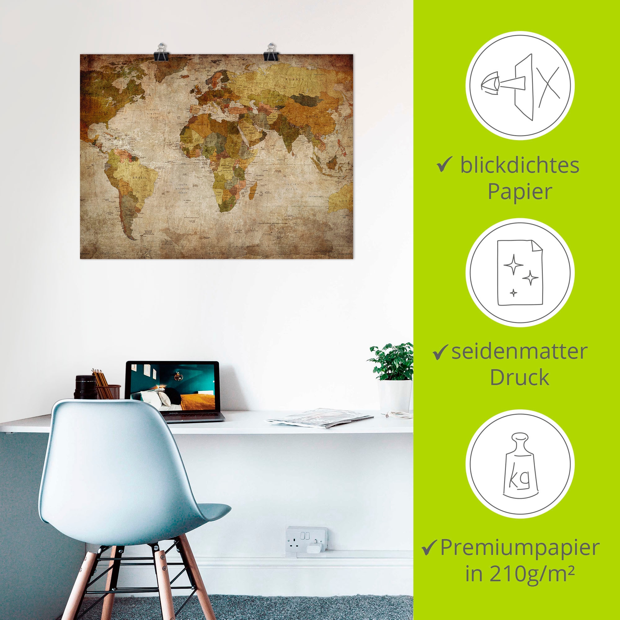 Artland Fresque murale »Weltkarte« 1 cuis tlg. als Leinwandbild, Poster in verschied. Grössen