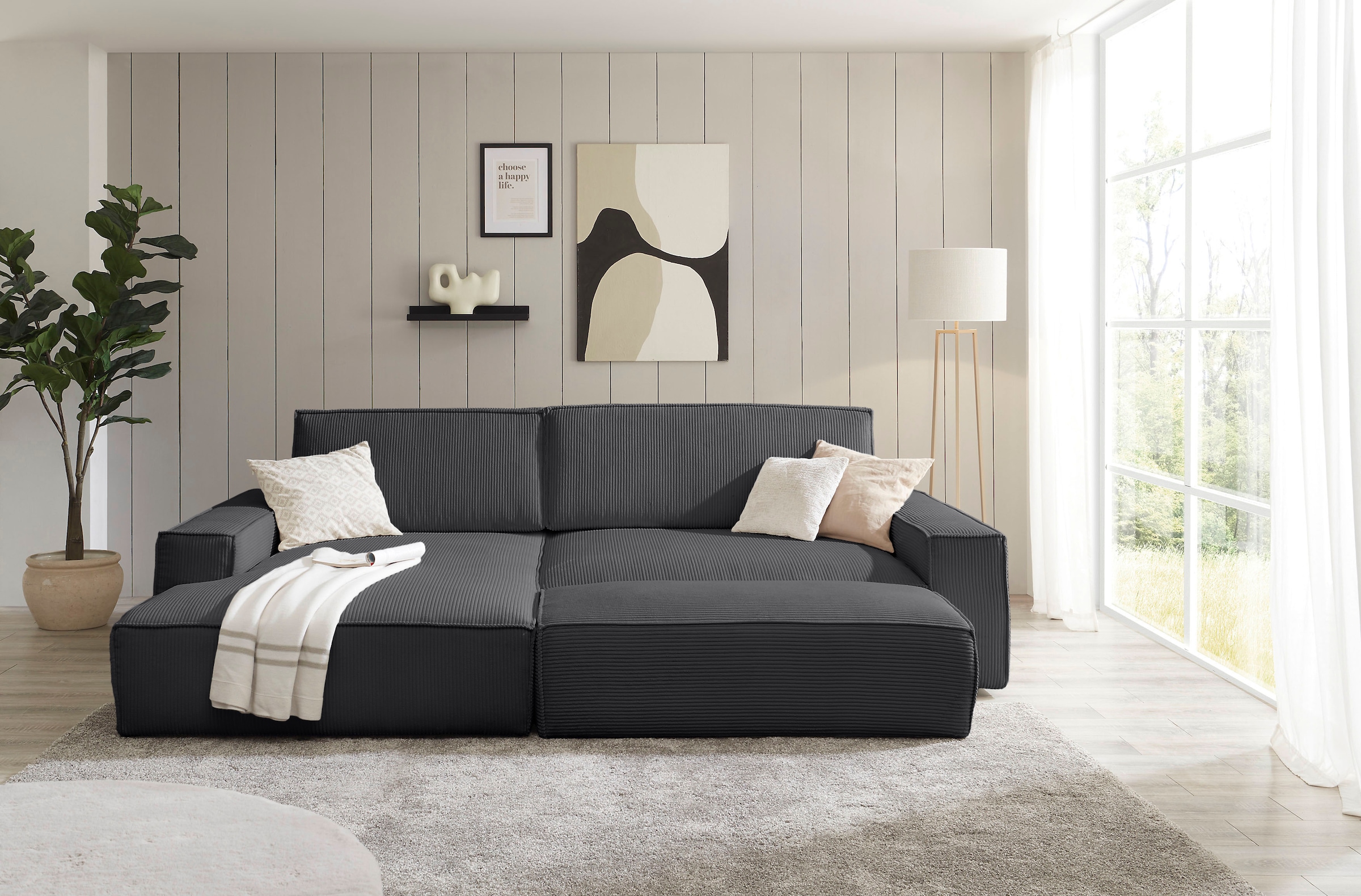 Home affaire Tabouret »NEU: SHERWOOD XXL, Polsterhocker, Cord, Webstoff« rechteckig, bequemer Sitzkomfort, 130/60/44 cm, Krokodilverbinder