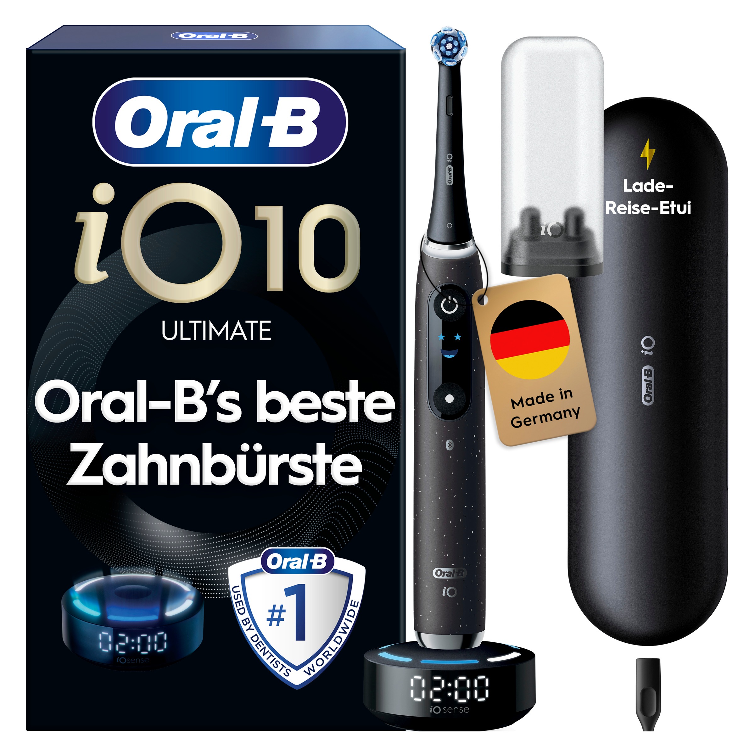 Image of Oral-B Elektrische Zahnbürste "iO 10" 1 Stk. Aufsteckbürsten Magnet-Technologie, iOsense, 7 Putzmodi, Farbdisplay & Lade-Reiseetui