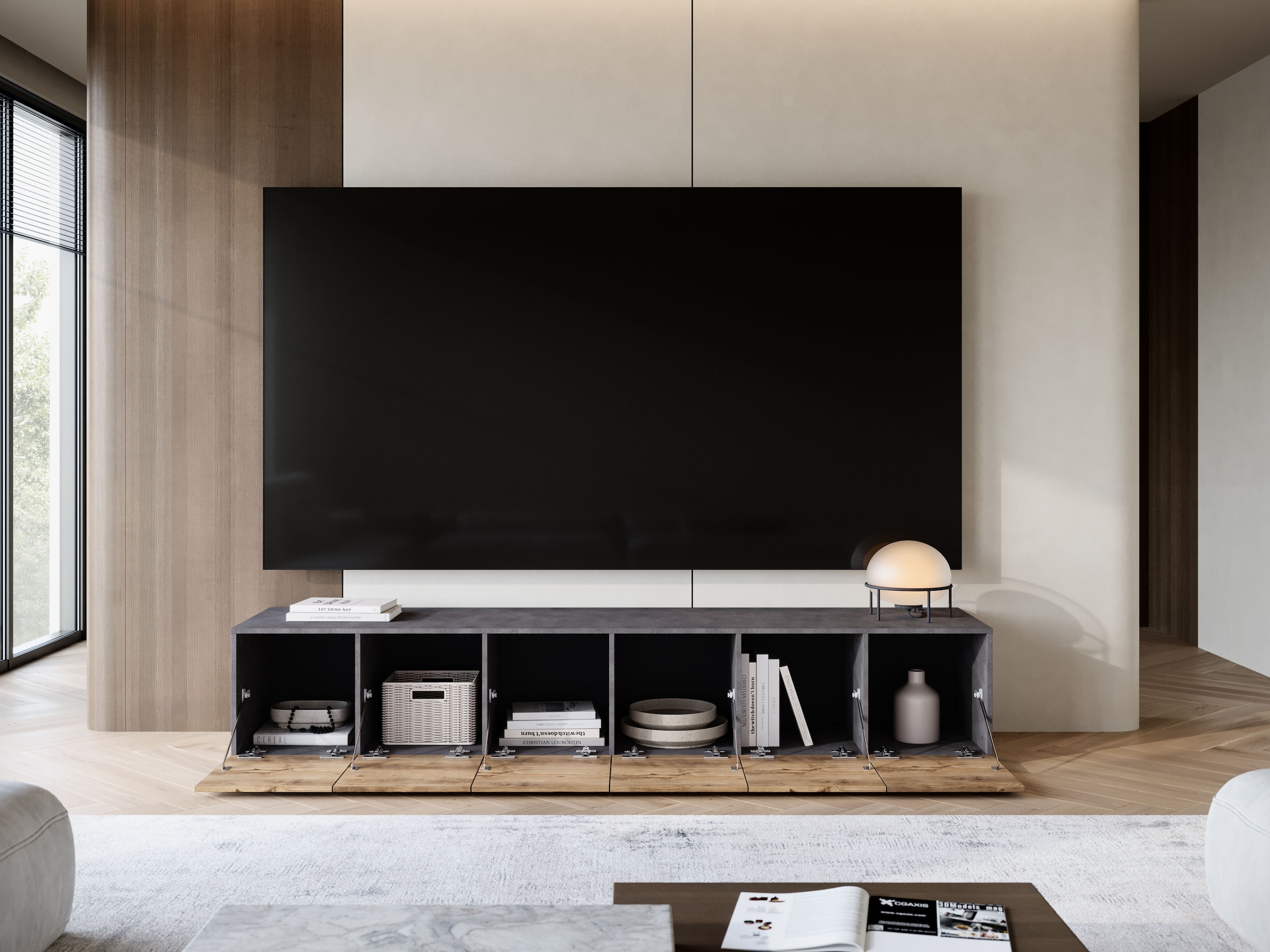 GOODproduct Table basse »Denver Erlebe die Weltmeisterschaft im XXL-Format« 1 cuis tlg. Elegantes TV-Möbel 220 cm, speziell für bis zu 98-Zoll Fernseher