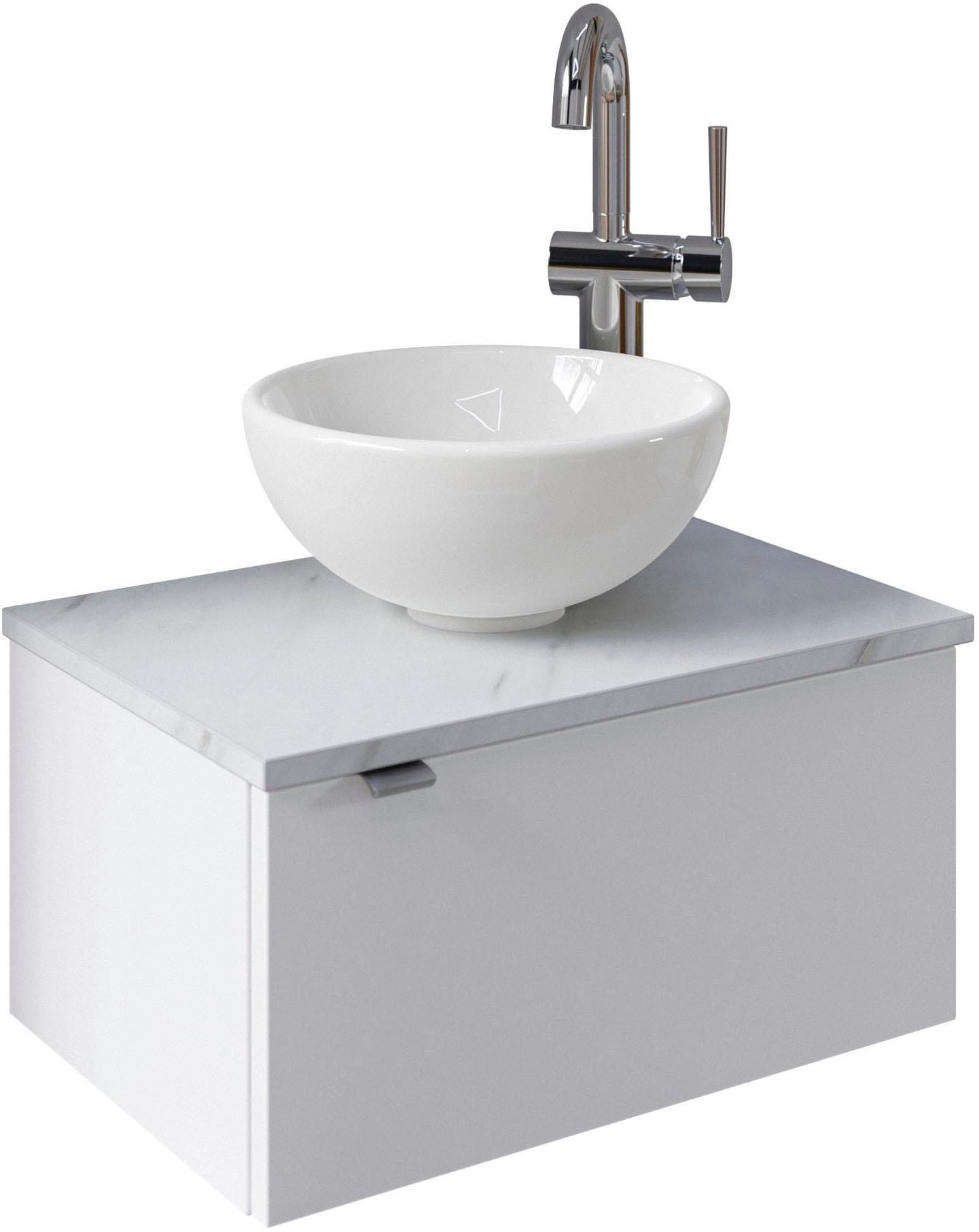 Saphir Waschtisch »Serie 6915 Waschschale mit Unterschrank für Gästebad, Gäste WC« Keramik-Aufsatzbecken, Waschtischplatte, Waschtischunterschrank, 3 Stk. tlg. 51 cm breit, 1 Tür, Waschtischplatte, kleine Bäder, ohne Armatur