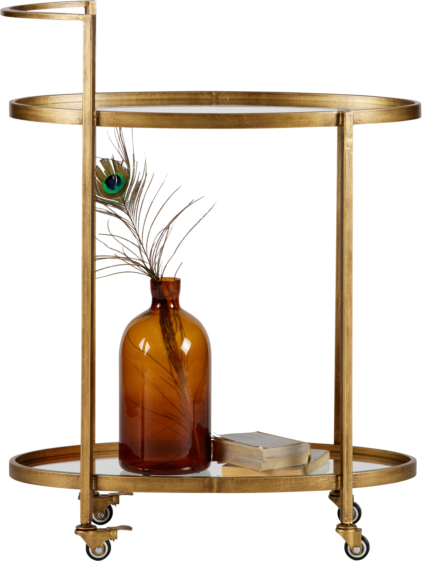 WOOOD Table de bar »Push Trolley Metall Antique-Brass mit Rollen H 86 x B 67 x T 35 cm« capacité de charge 10 kg par niveau, facile d'entretien, monté prêt à l'emploi