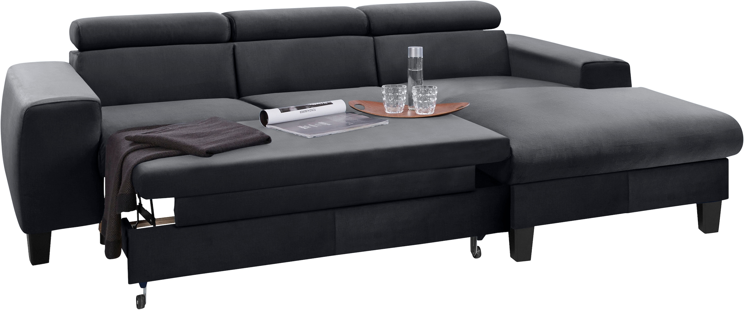COTTA Ecksofa »Morven L-Form mit Kopfteilverstellung«, wahlweise mit Bettfunktion, Bettkasten & Wireless-Charger