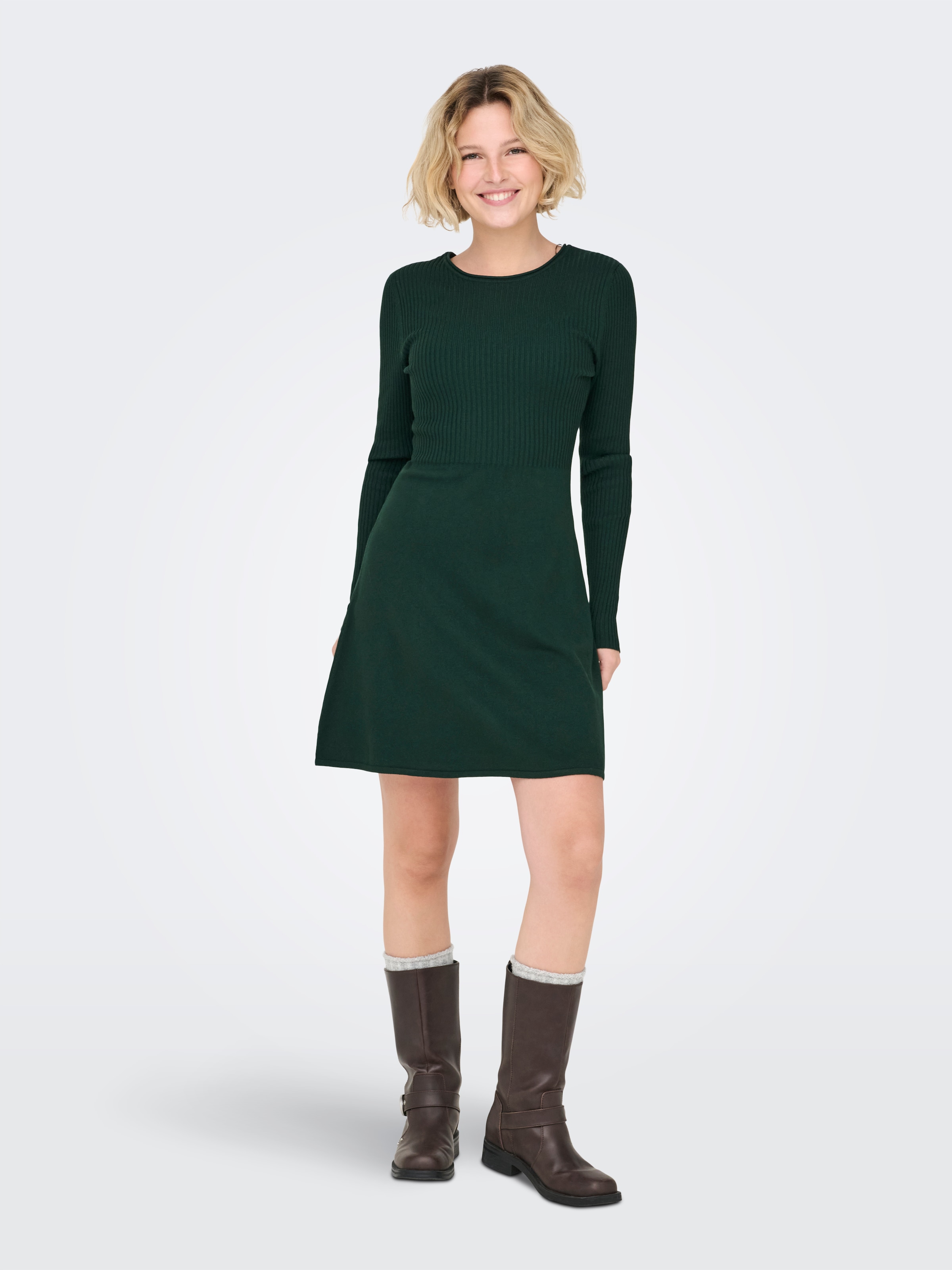 ONLY Minikleid »ONLMISTY LIFE  LS O-NECK RIB DRES EX KNT« Viskosemischung, regular fit, Rundhals