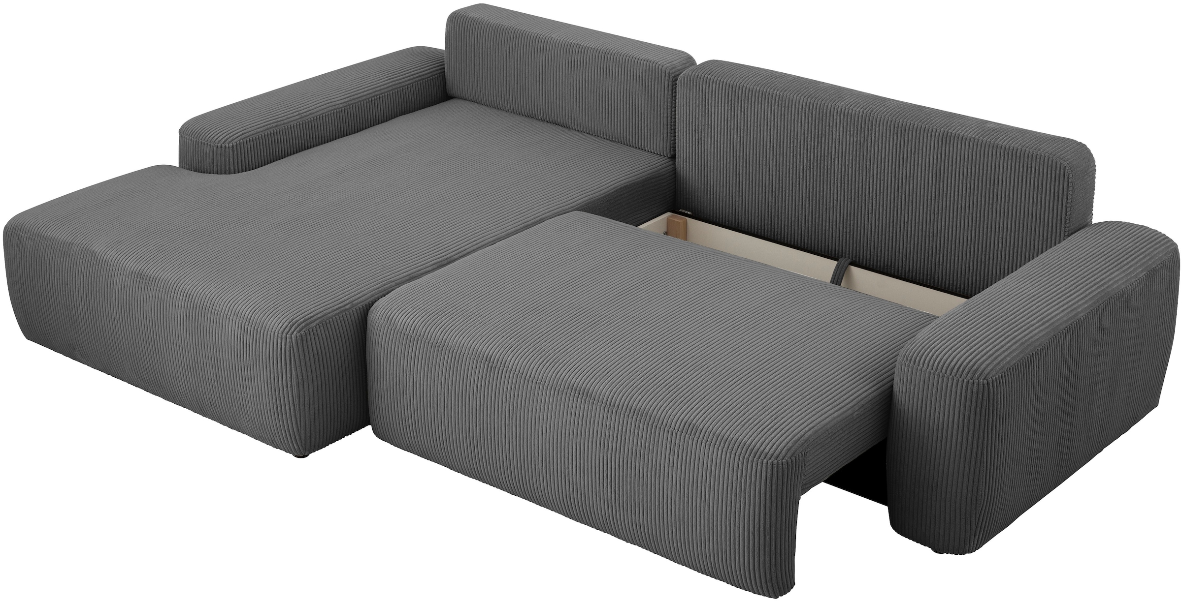 Home affaire Ecksofa »TORGE (264cm), Schlafsofa in Cord, Samtvelours o Struktur fein, L-Form« Schlaffunktion, Bettkasten, Liegefläche: 125/210 cm