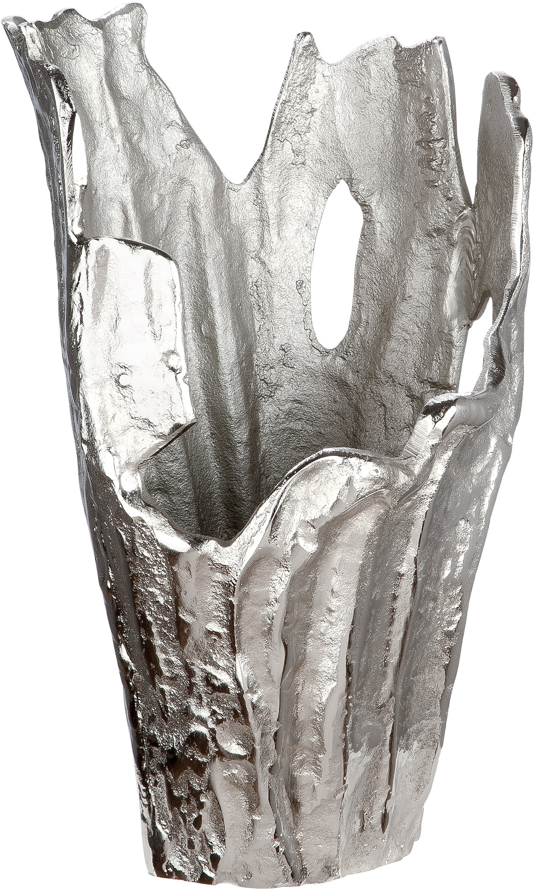 GILDE Dekovase »Vase Coralifero«, (1 St.), extravagante Form, Aluminium, silberfarbene Struktur im Antik-Finish
