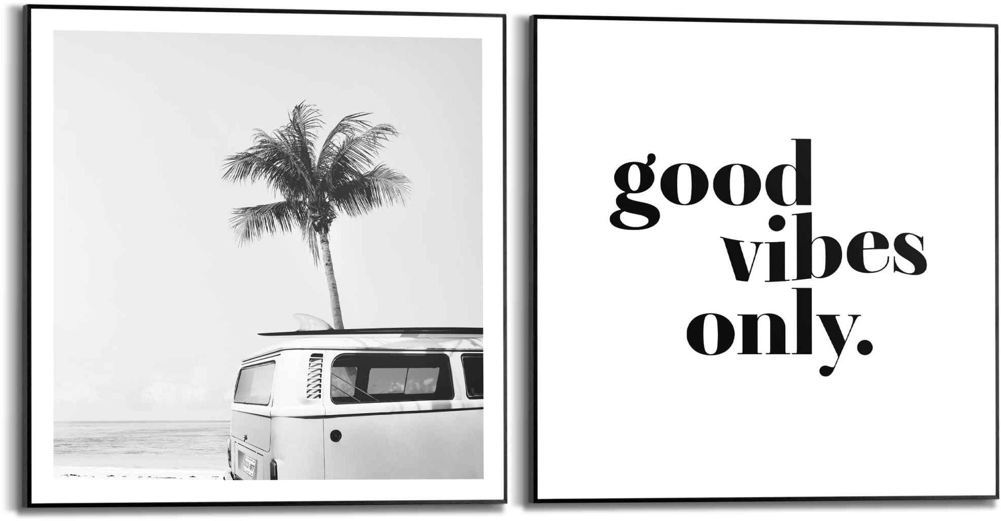 Image of Reinders Bild mit Rahmen "Das gute Leben Vintage VW Bully - Strand - Surfen" Set, 2 Stk. tlg.